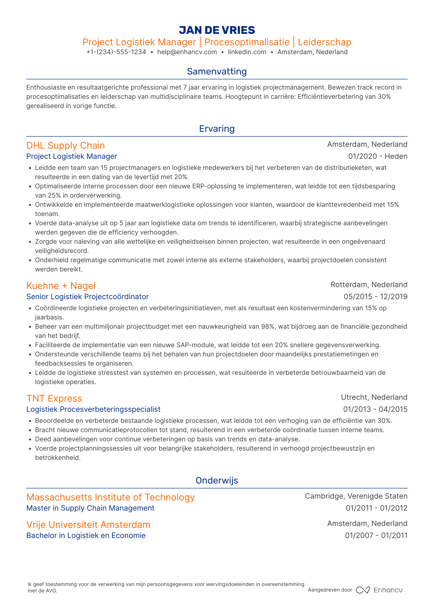 CV voor Project Logistiek Manager
