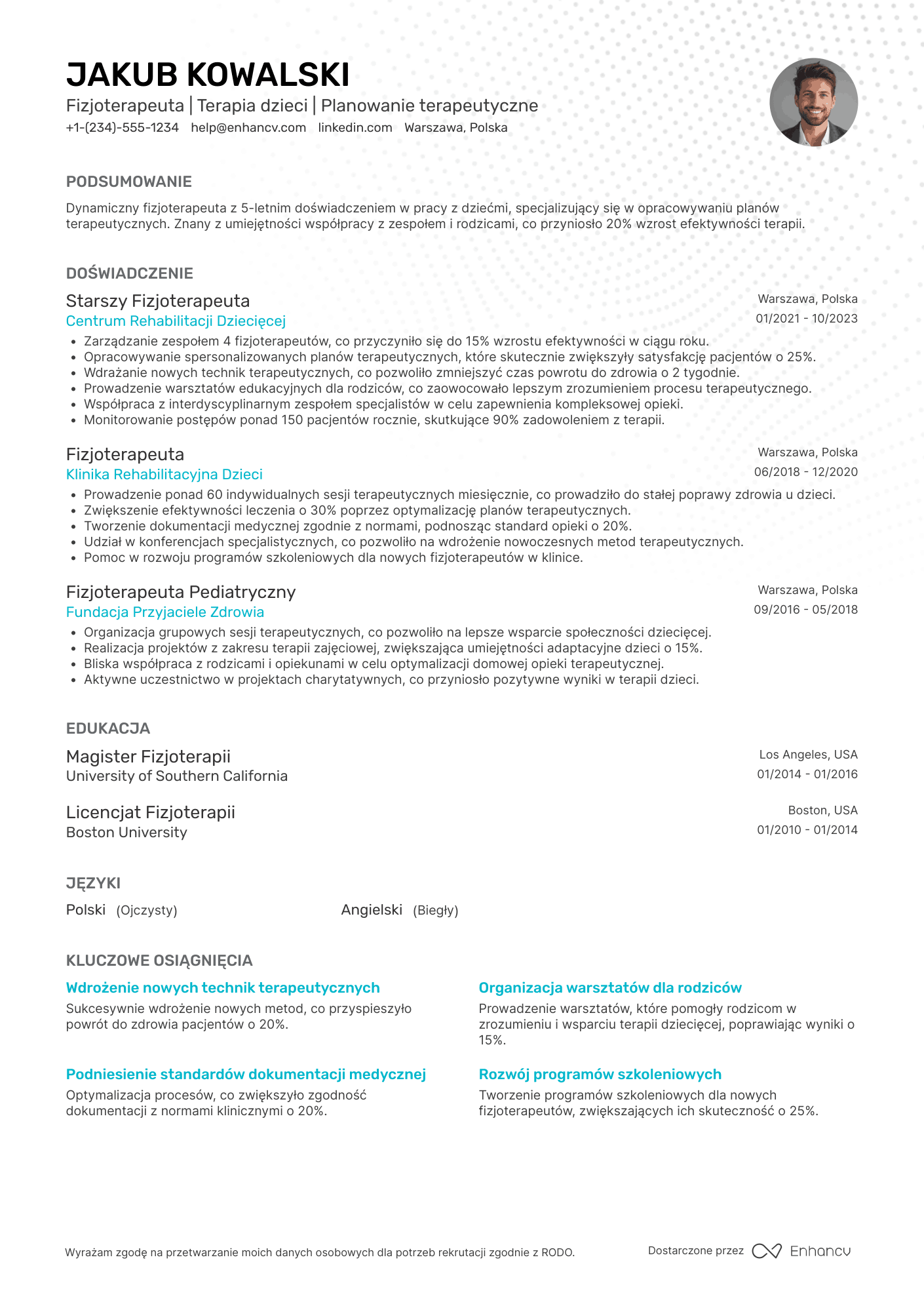 CV dla Fizjoterapeuta w Dziecięcej Klinice