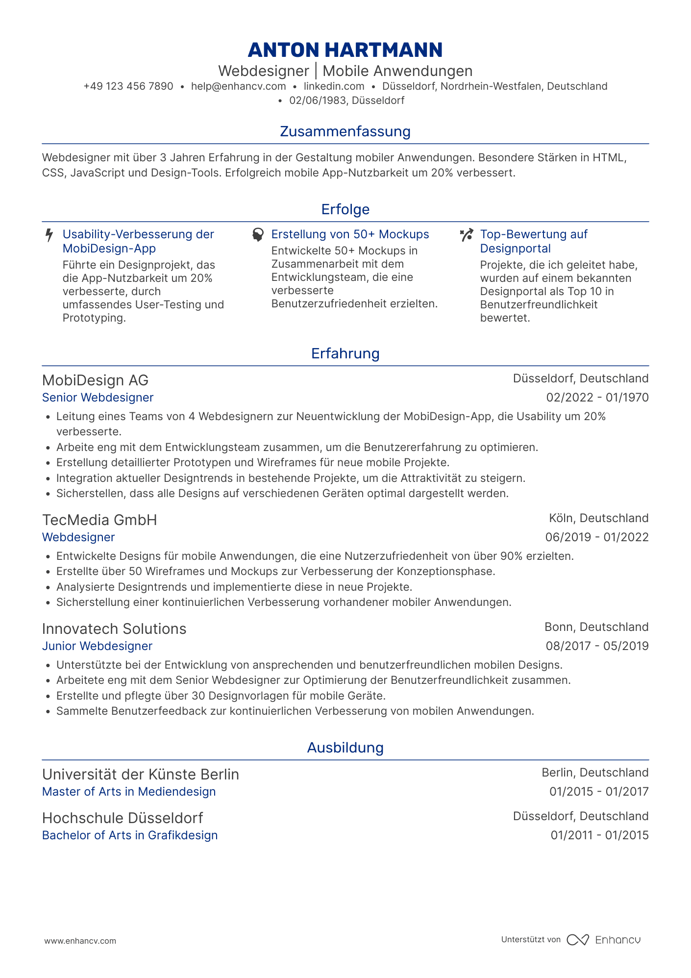 Lebenslauf als Webdesigner für mobile Anwendungen