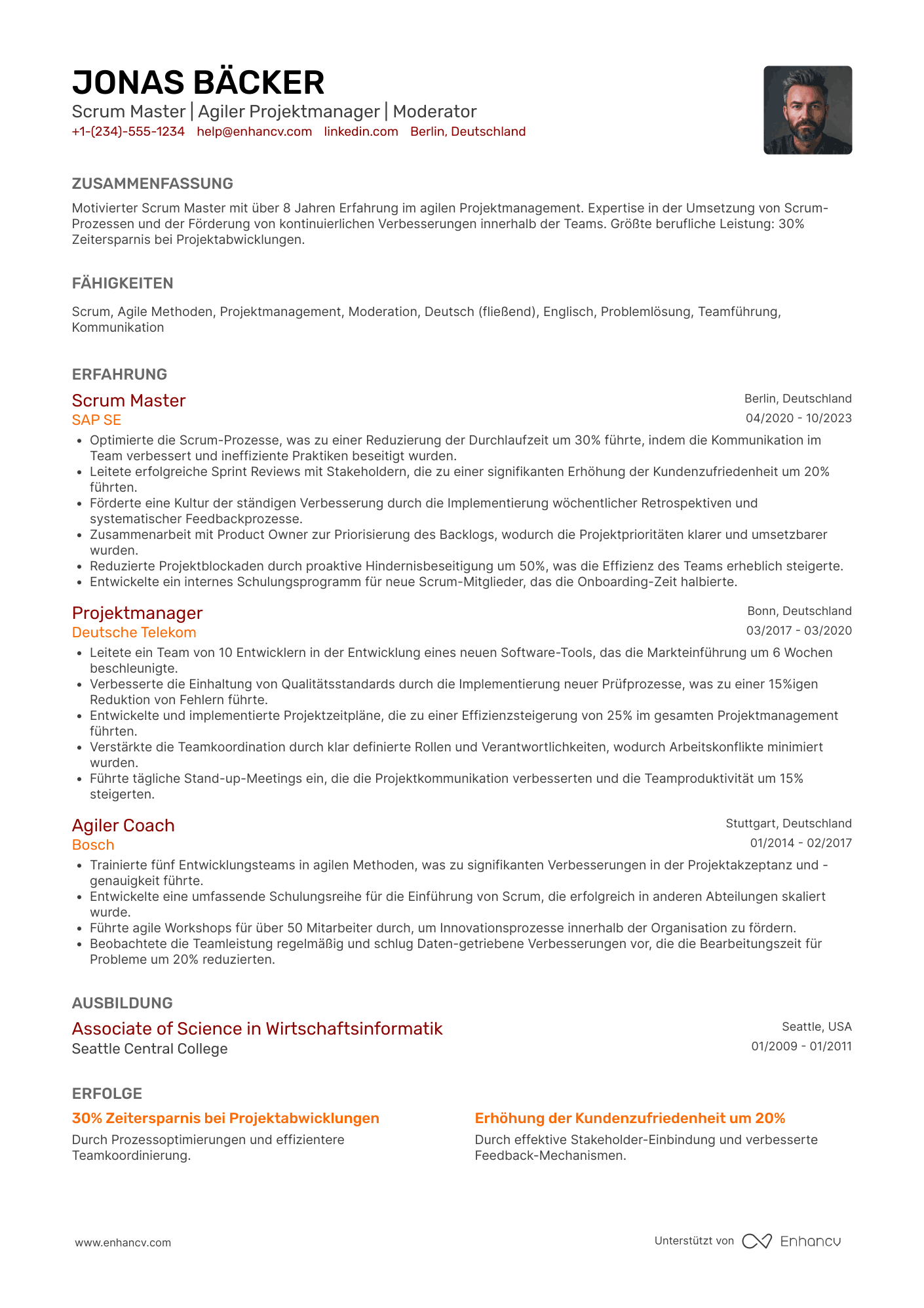 Lebenslauf Scrum Master/ Projektmanager