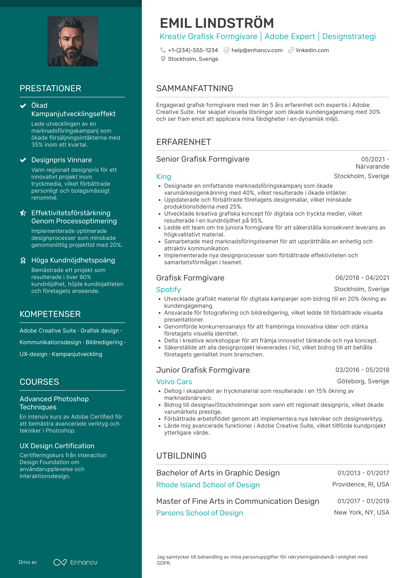 CV för Kreativ Grafisk Formgivare