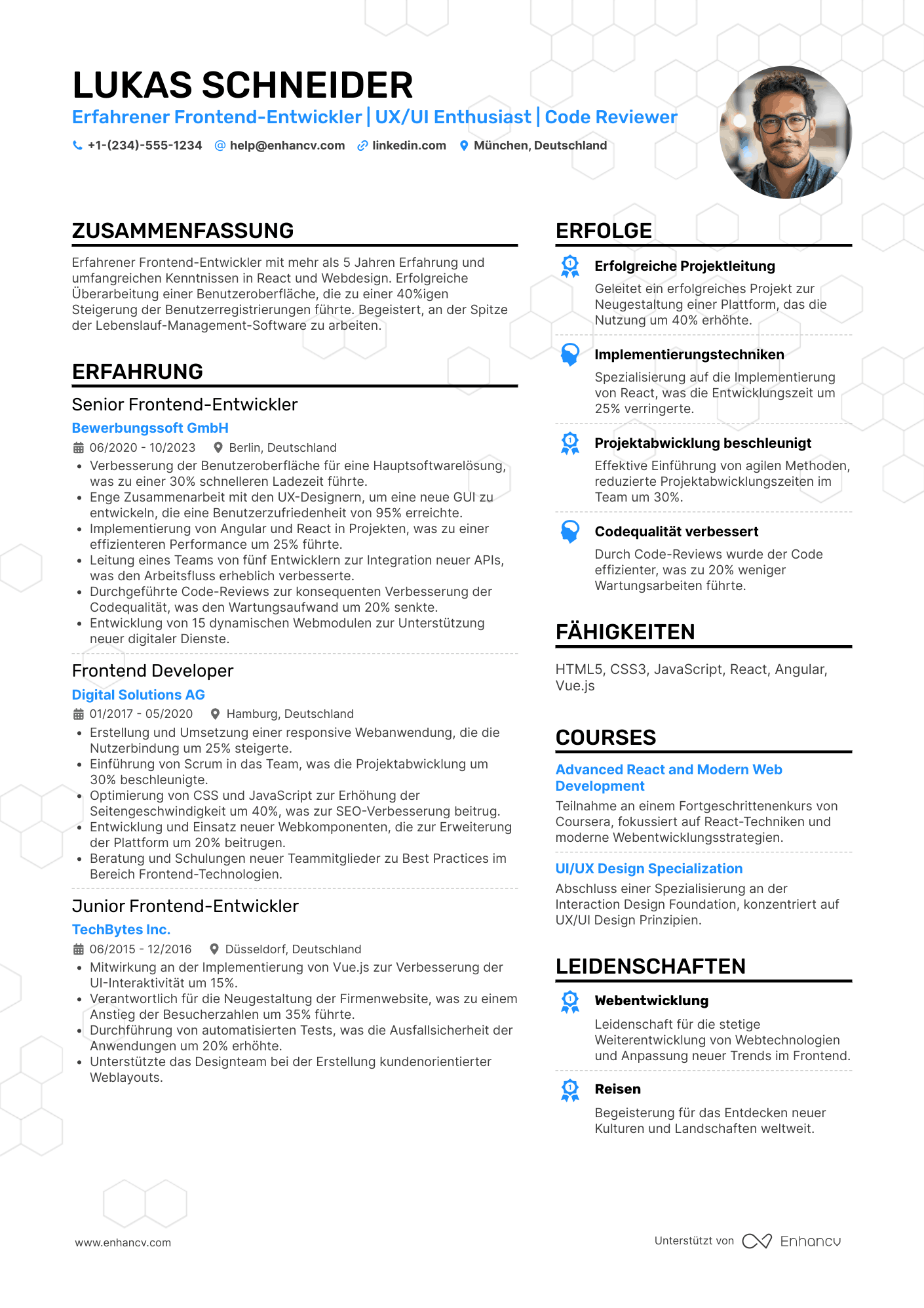 Lebenslauf Frontend Entwickler