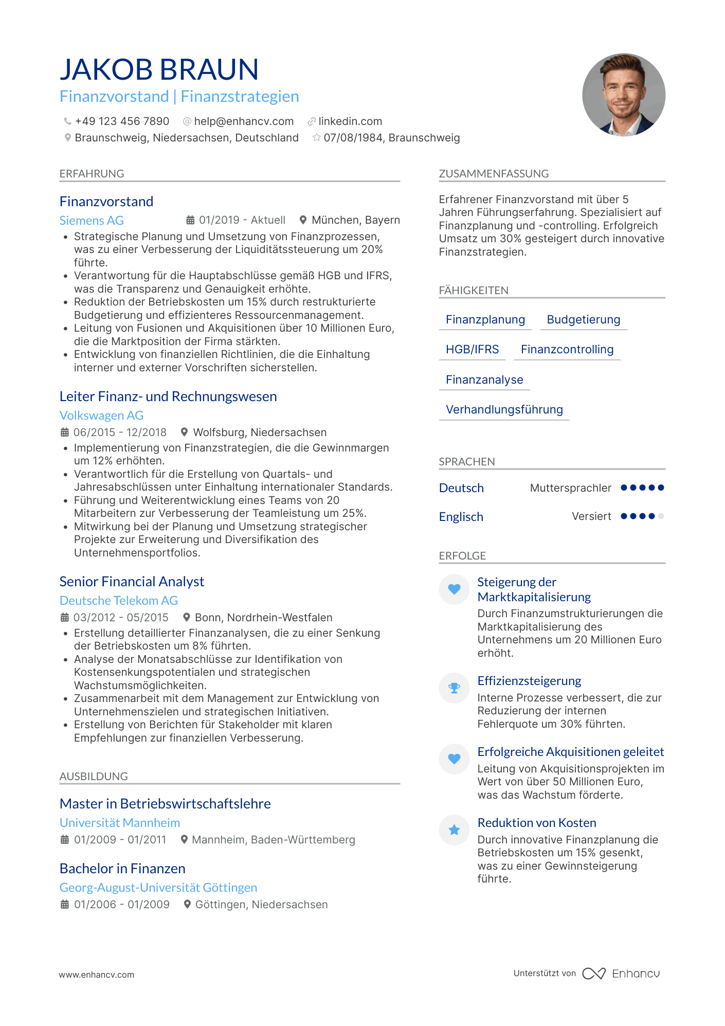 Lebenslauf als Finanzvorstand mit 5 Jahren Erfahrung