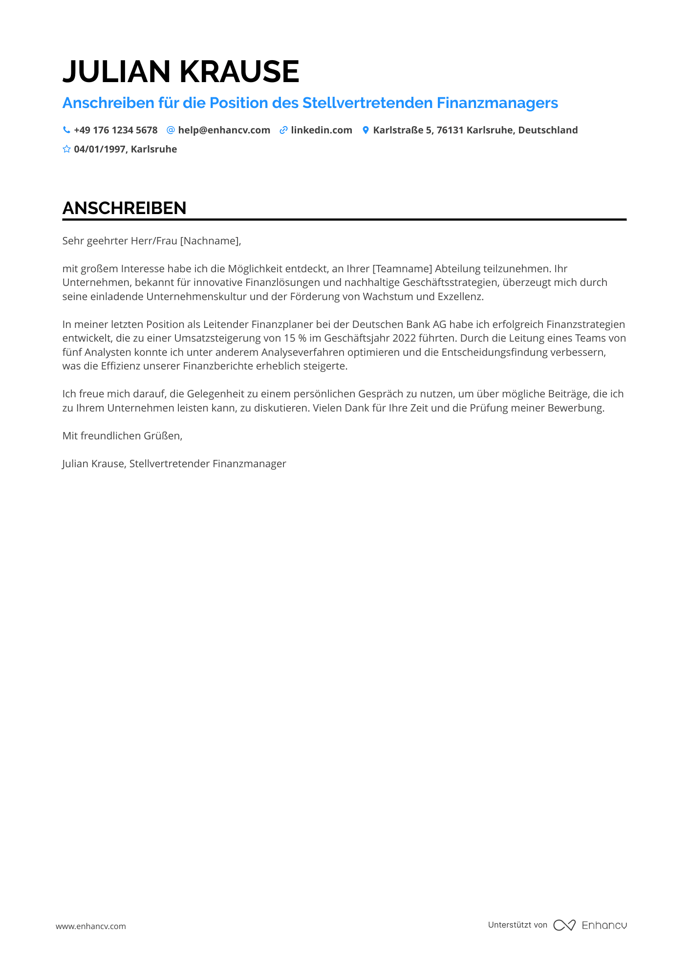 Stellvertretender Manager mit Erfahrung in Finanzplanung