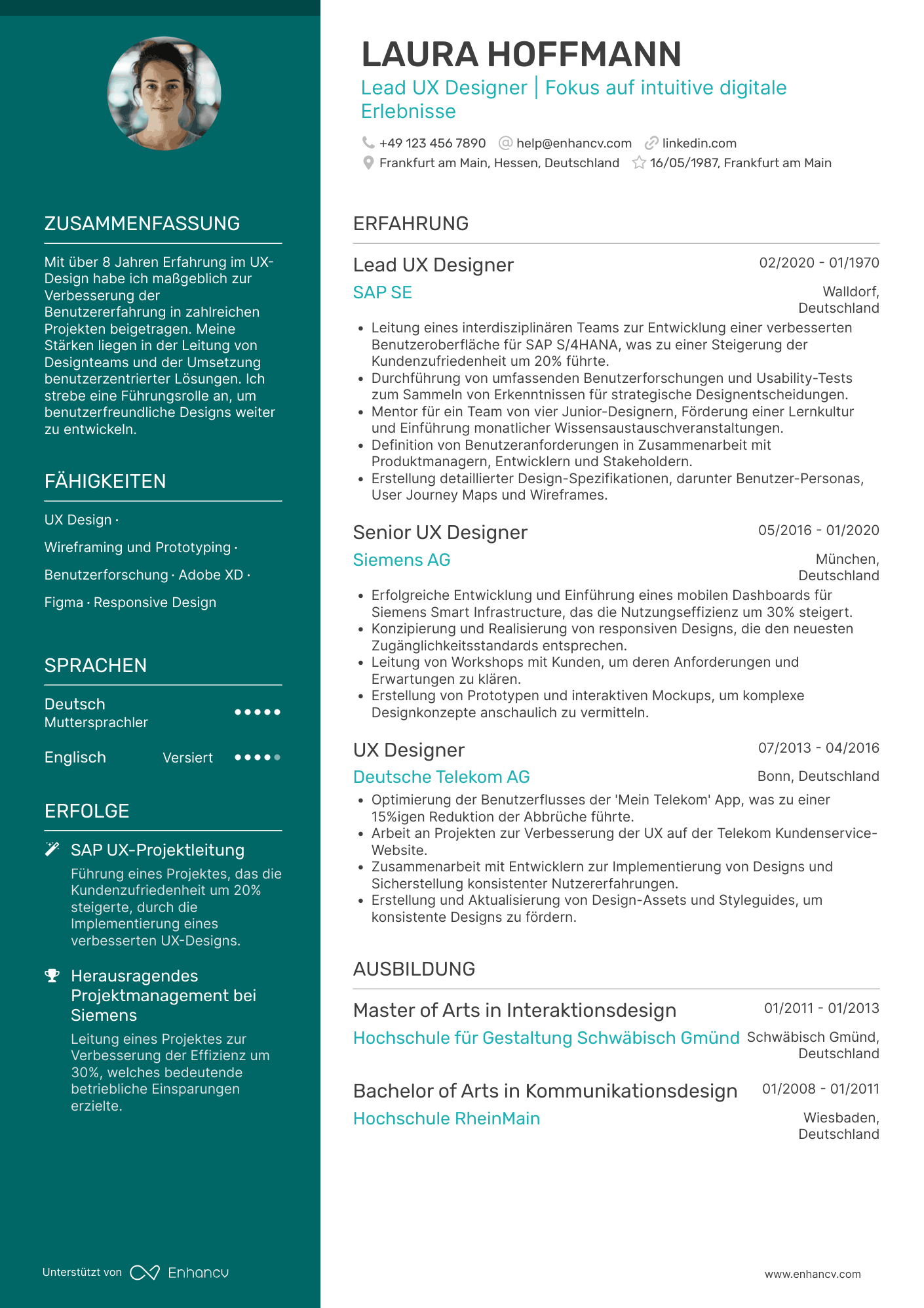 Lebenslauf als Lead UX Designer