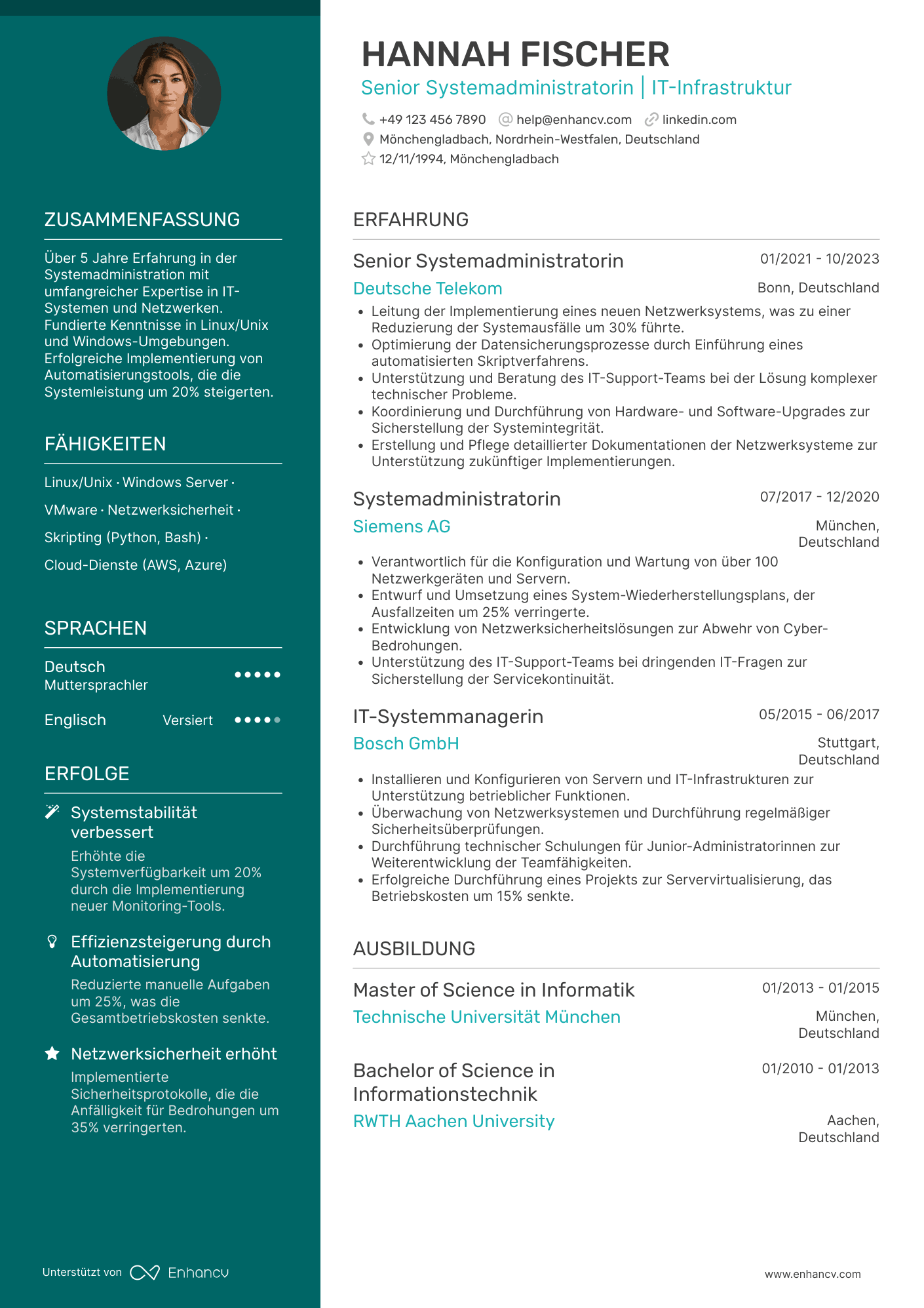 Lebenslauf als Senior Systemadministrator