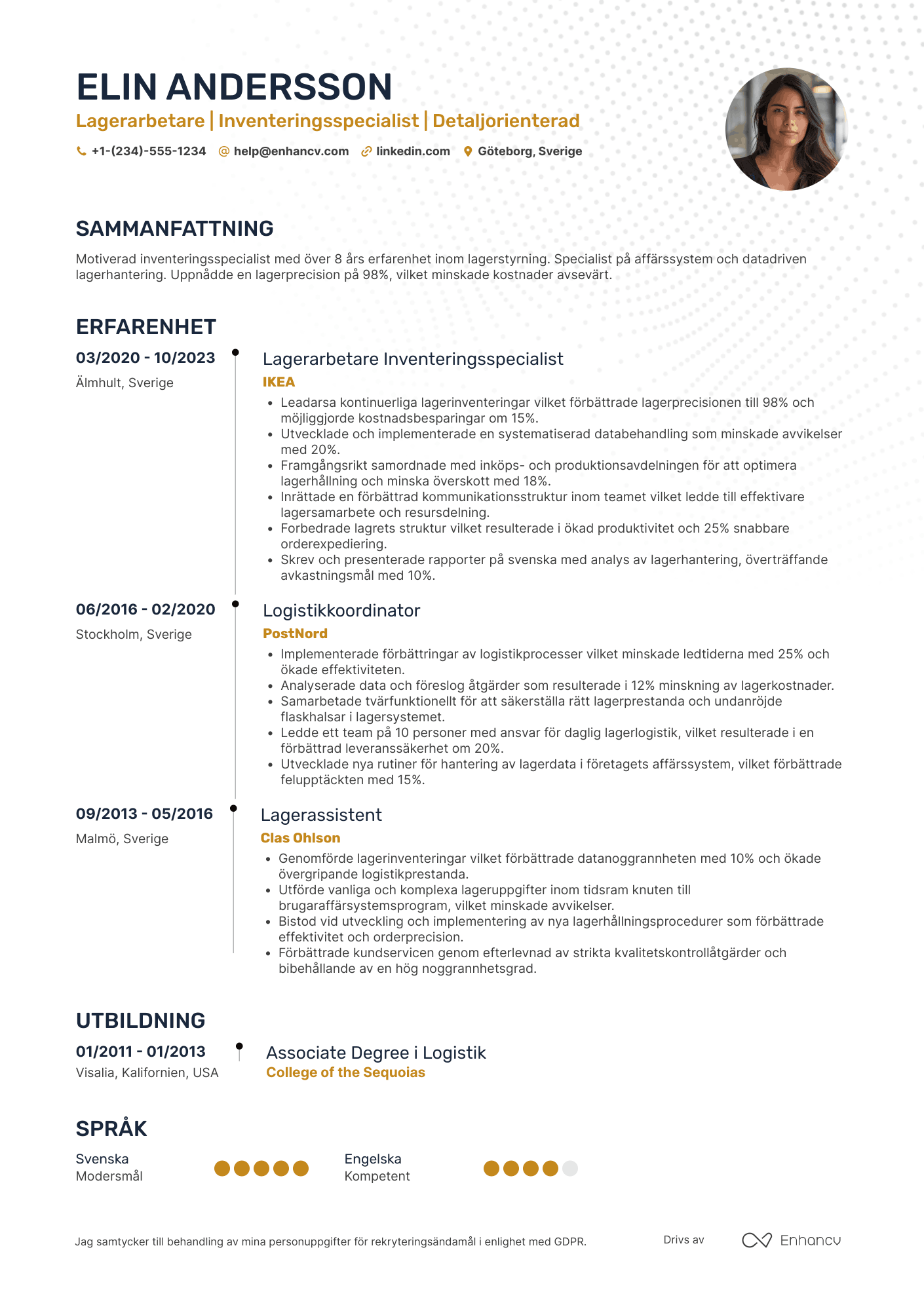 CV för Lagerarbetare inventeringsspecialist