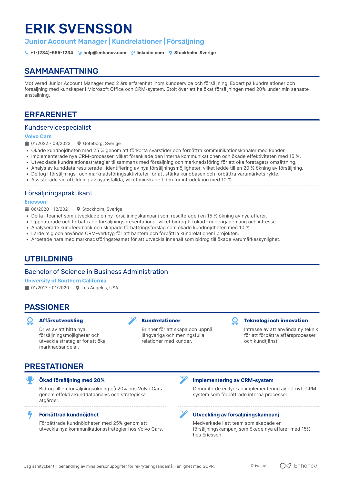 CV för Junior Account Manager