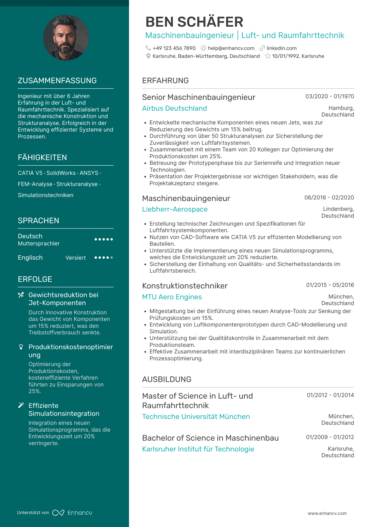 Lebenslauf in Maschinenbauingenieur in der Luft  und Raumfahrtindustrie