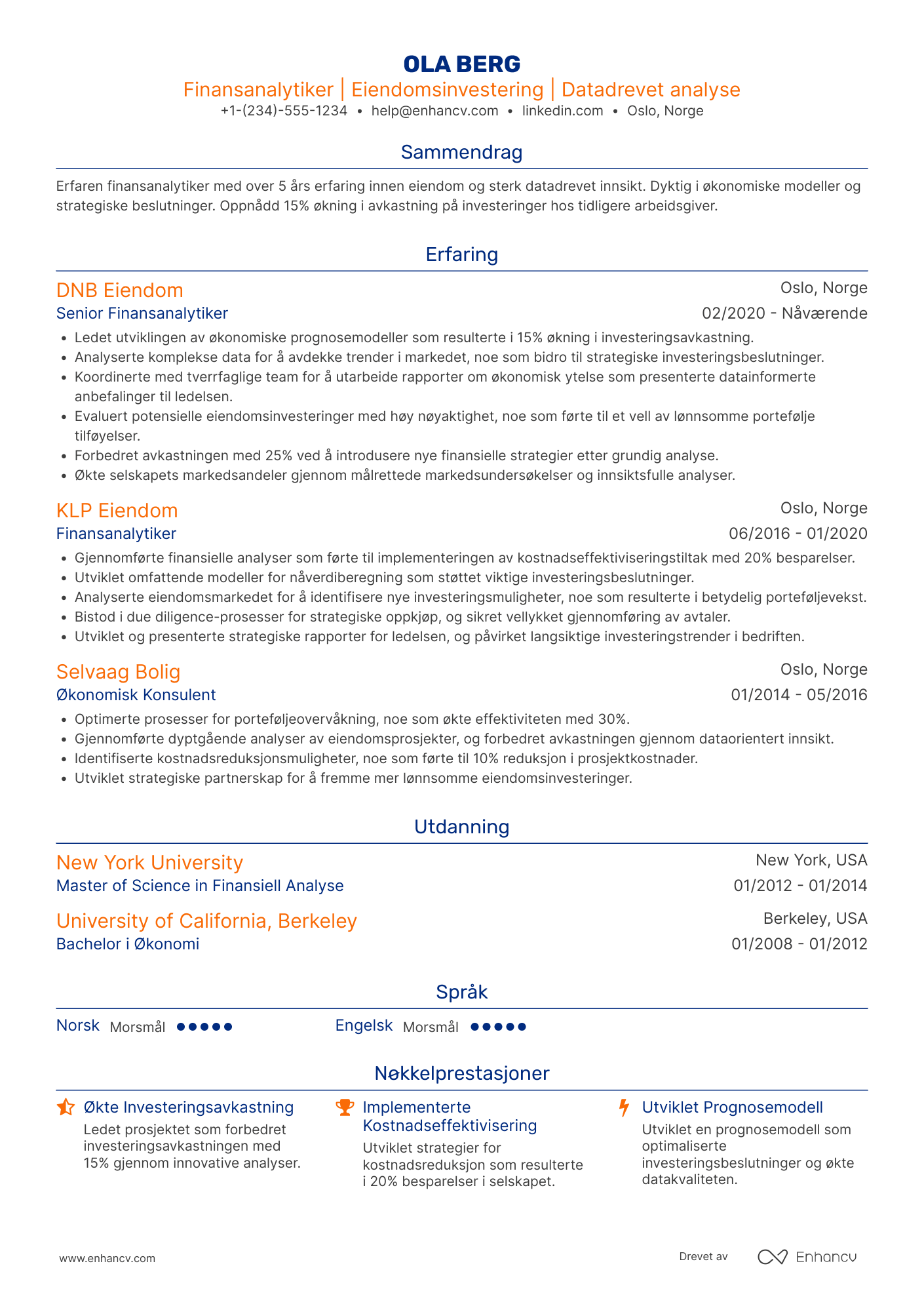 CV for Finansanalytiker innen eiendom