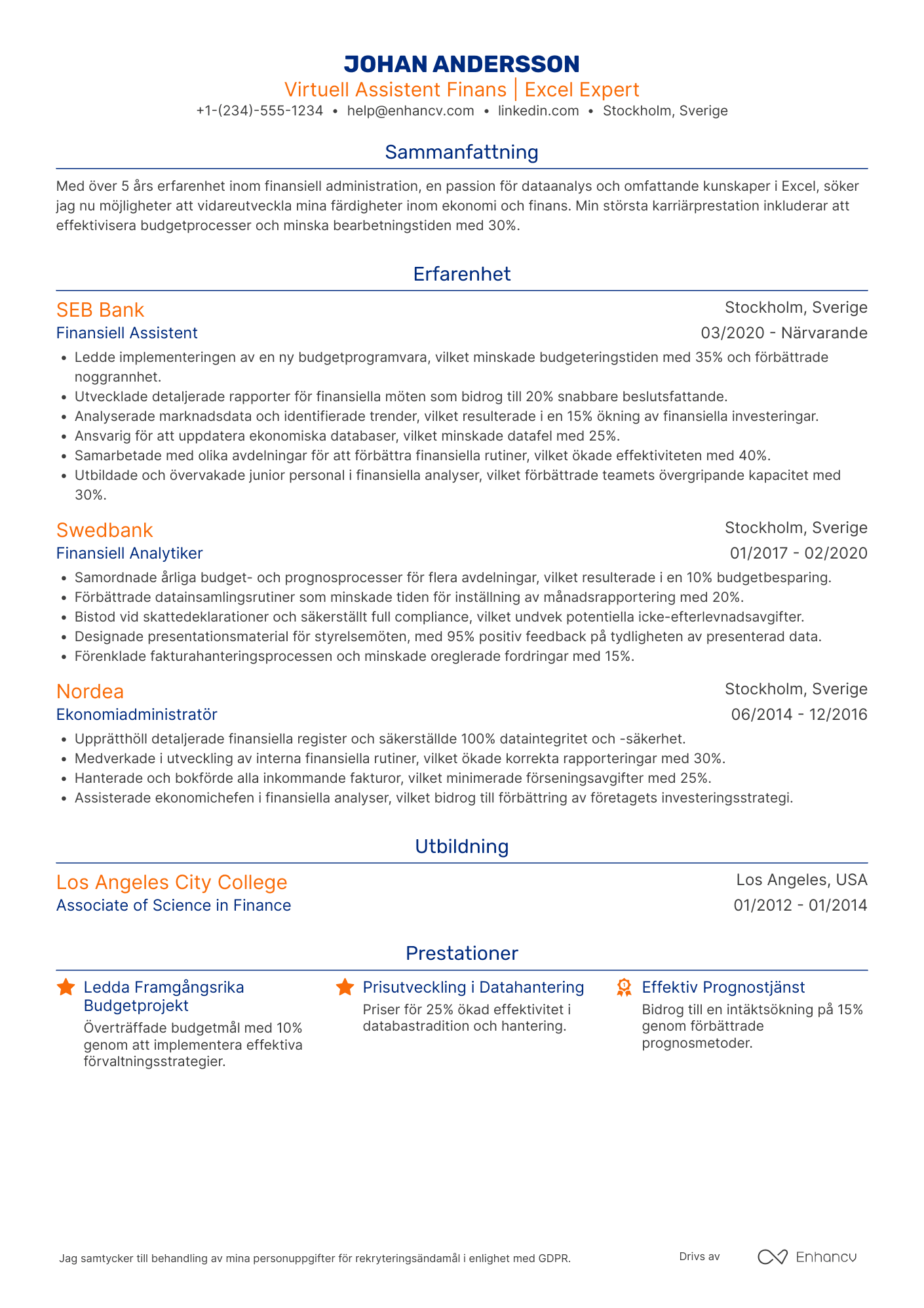 CV för Virtuell Assistent Finans
