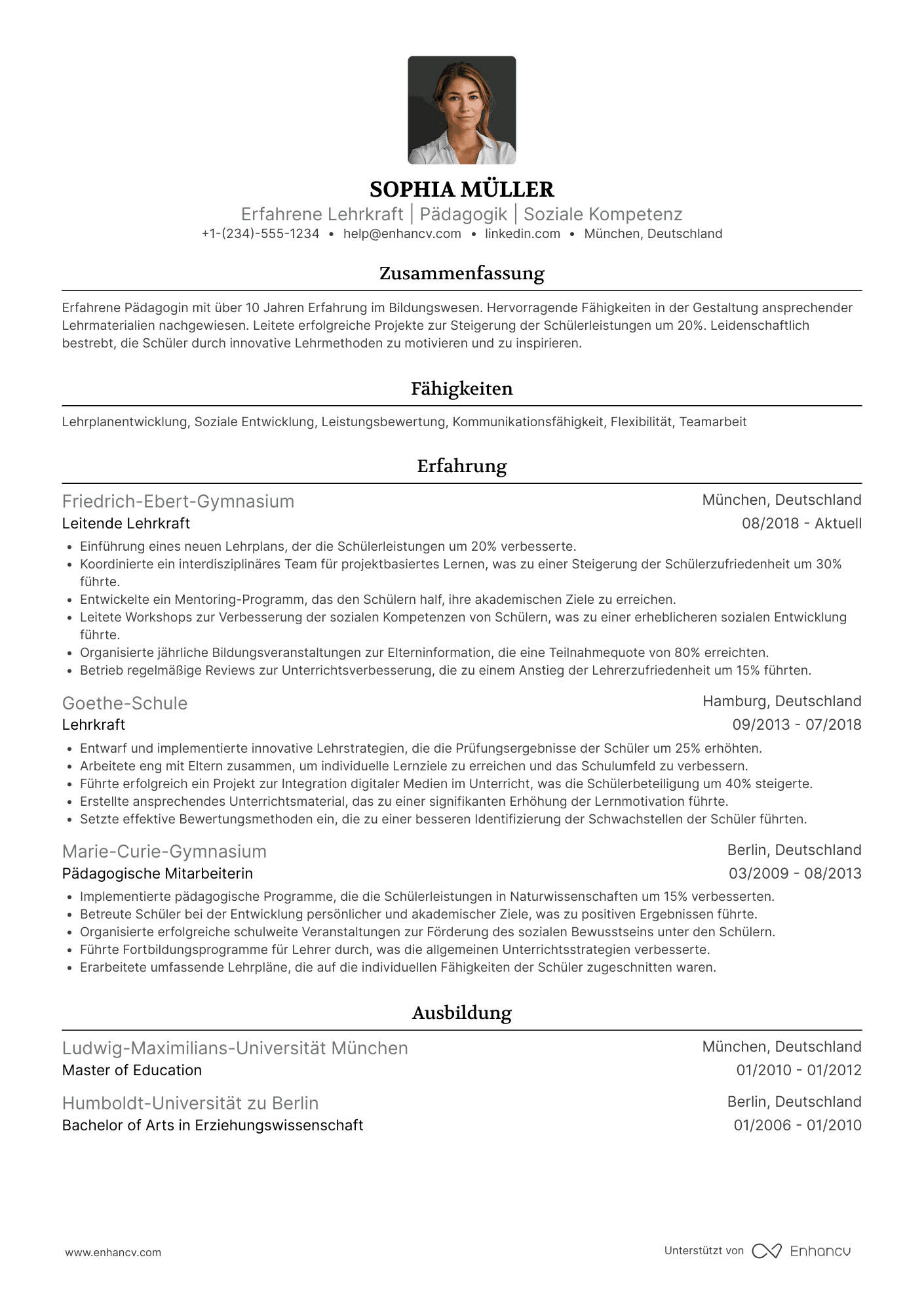 Lebenslauf für erfahrene Lehrkräfte
