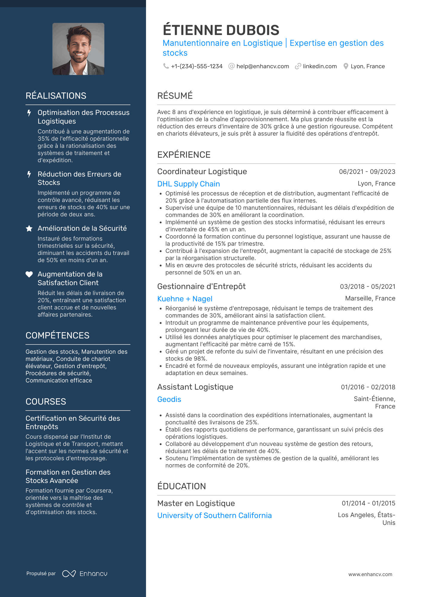 CV de manutentionnaire en logistique