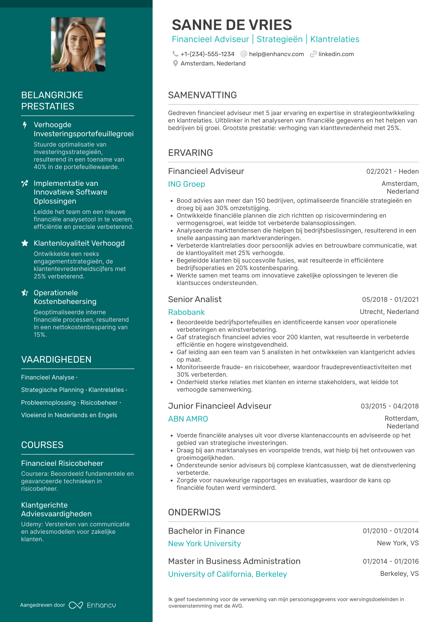 CV voor Financieel Adviseur Bedrijven