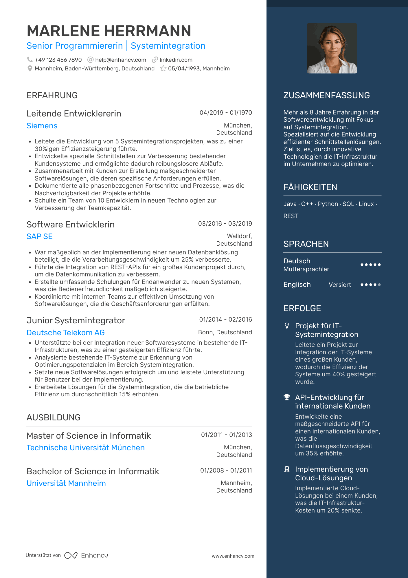 Lebenslauf als Programmierer für Systemintegration