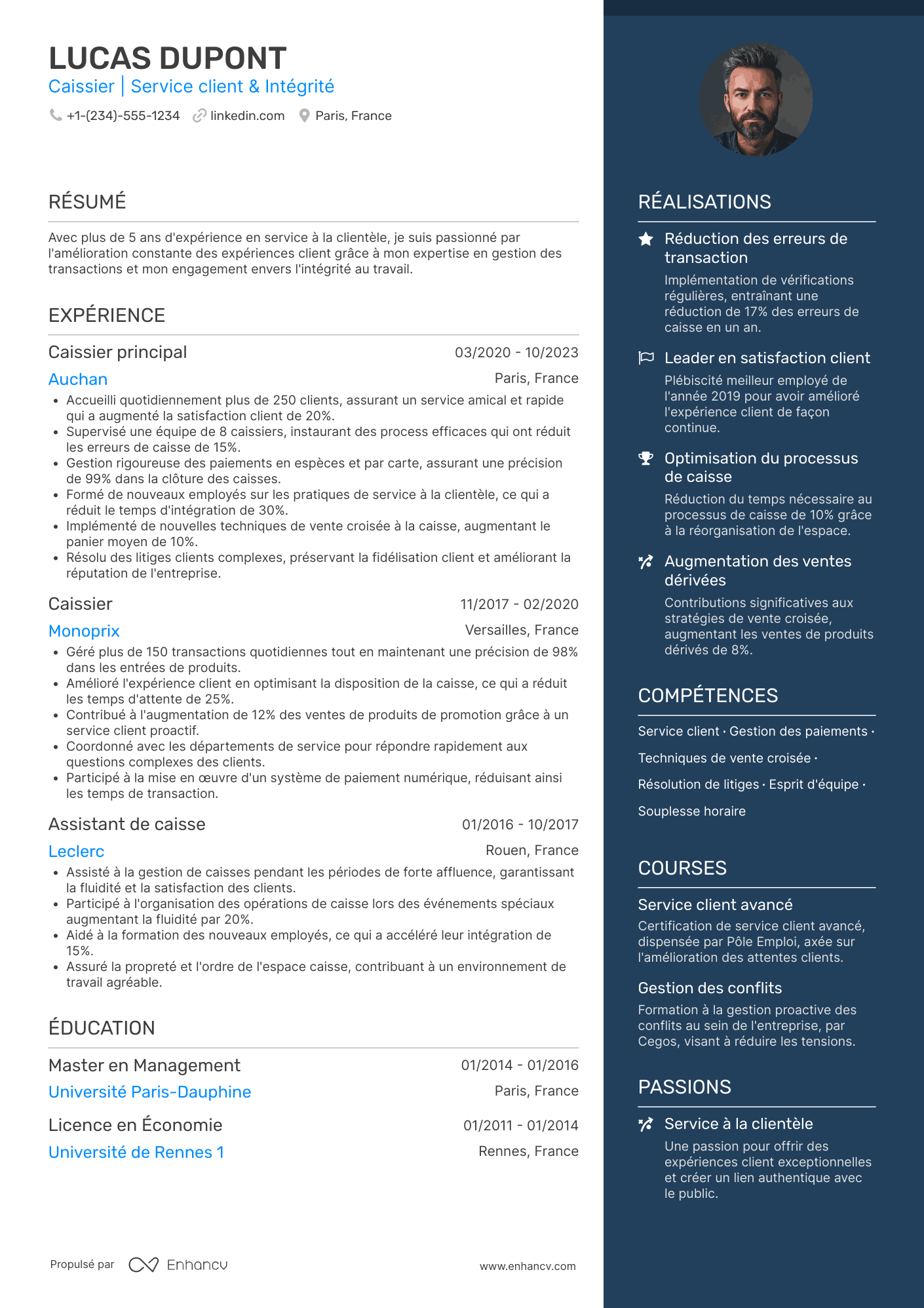 CV de caissière à Carrefour