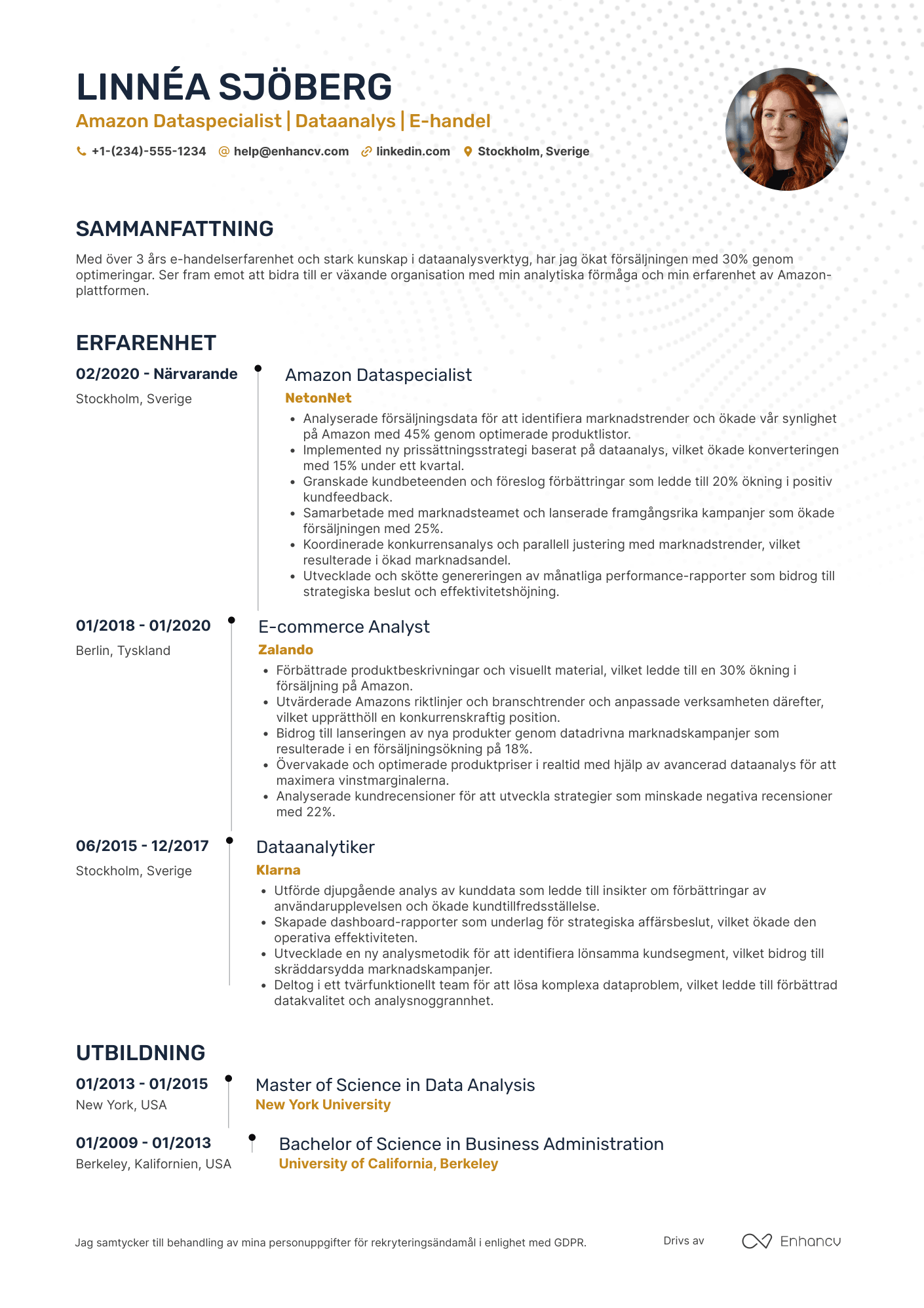 CV för Amazon Dataspecialist
