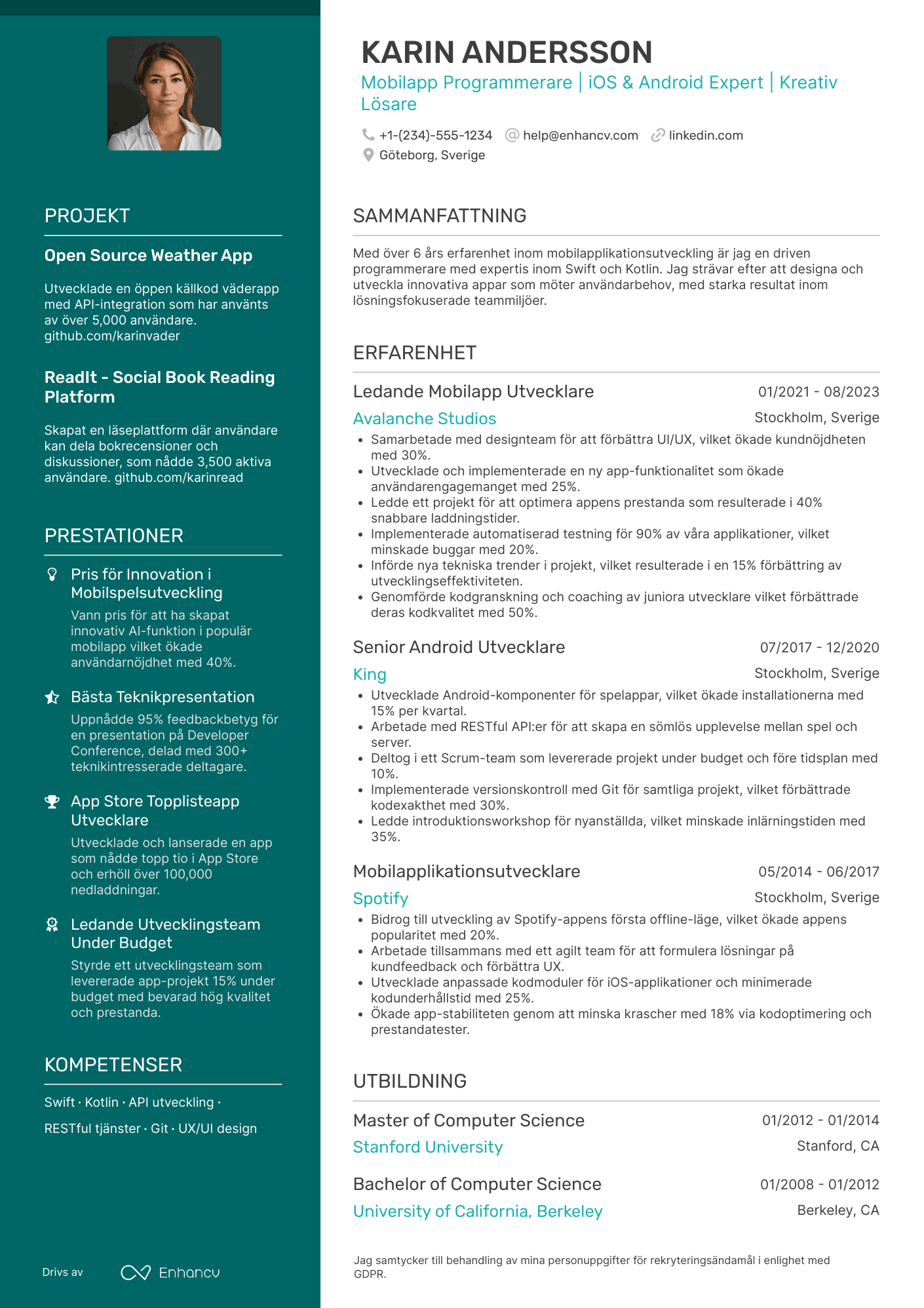 CV för Mobilapp Programmerare