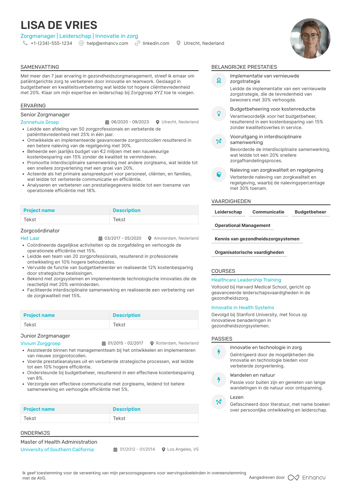CV voor Healthcare Manager