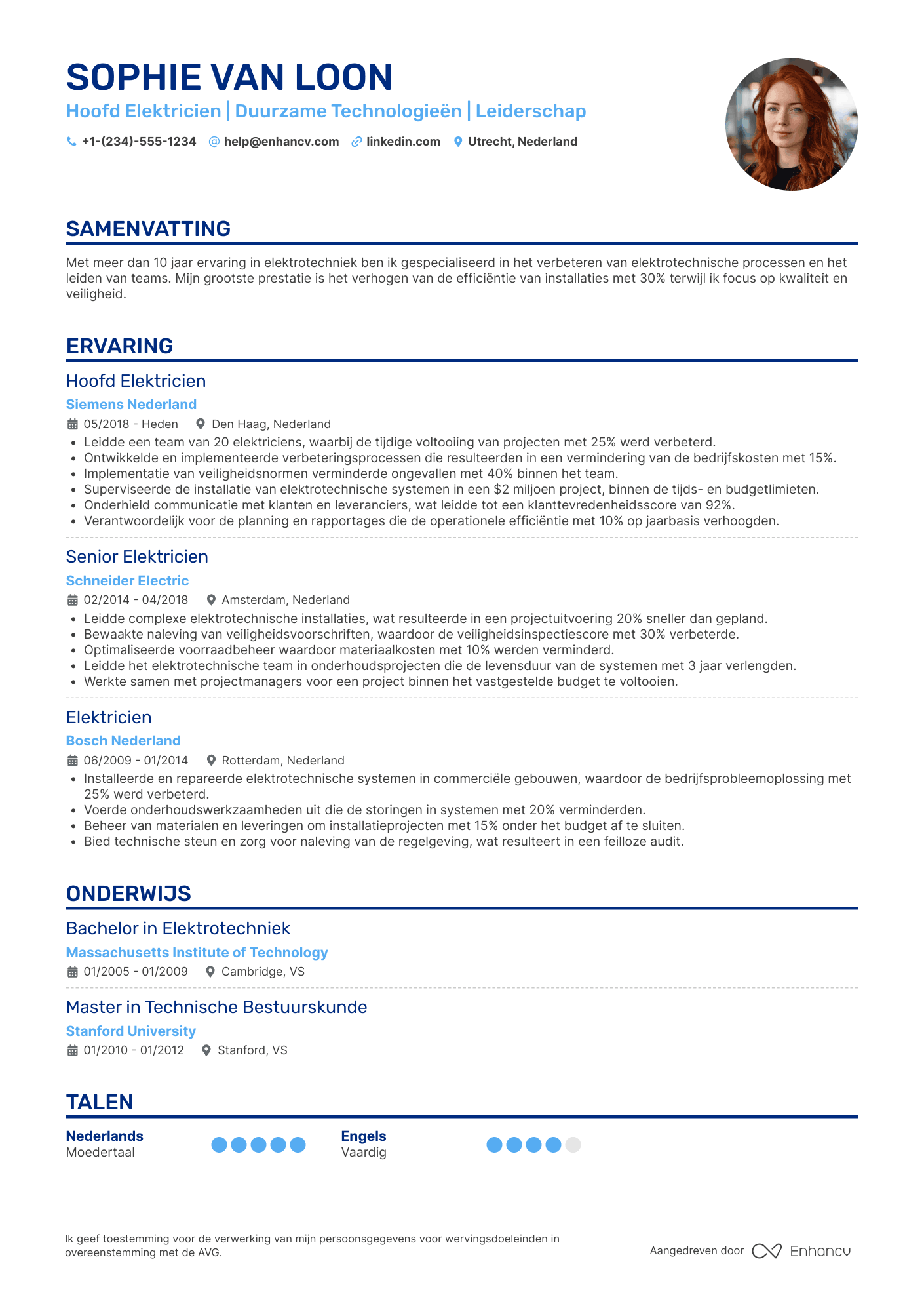 CV voor Hoofd Elektricien