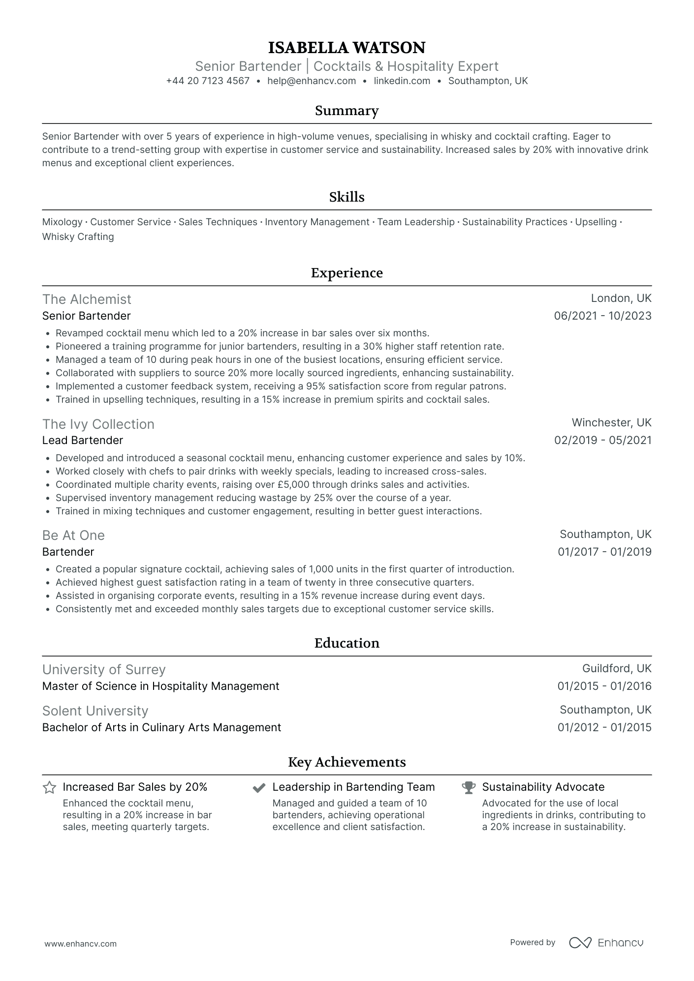 Senior Bartender