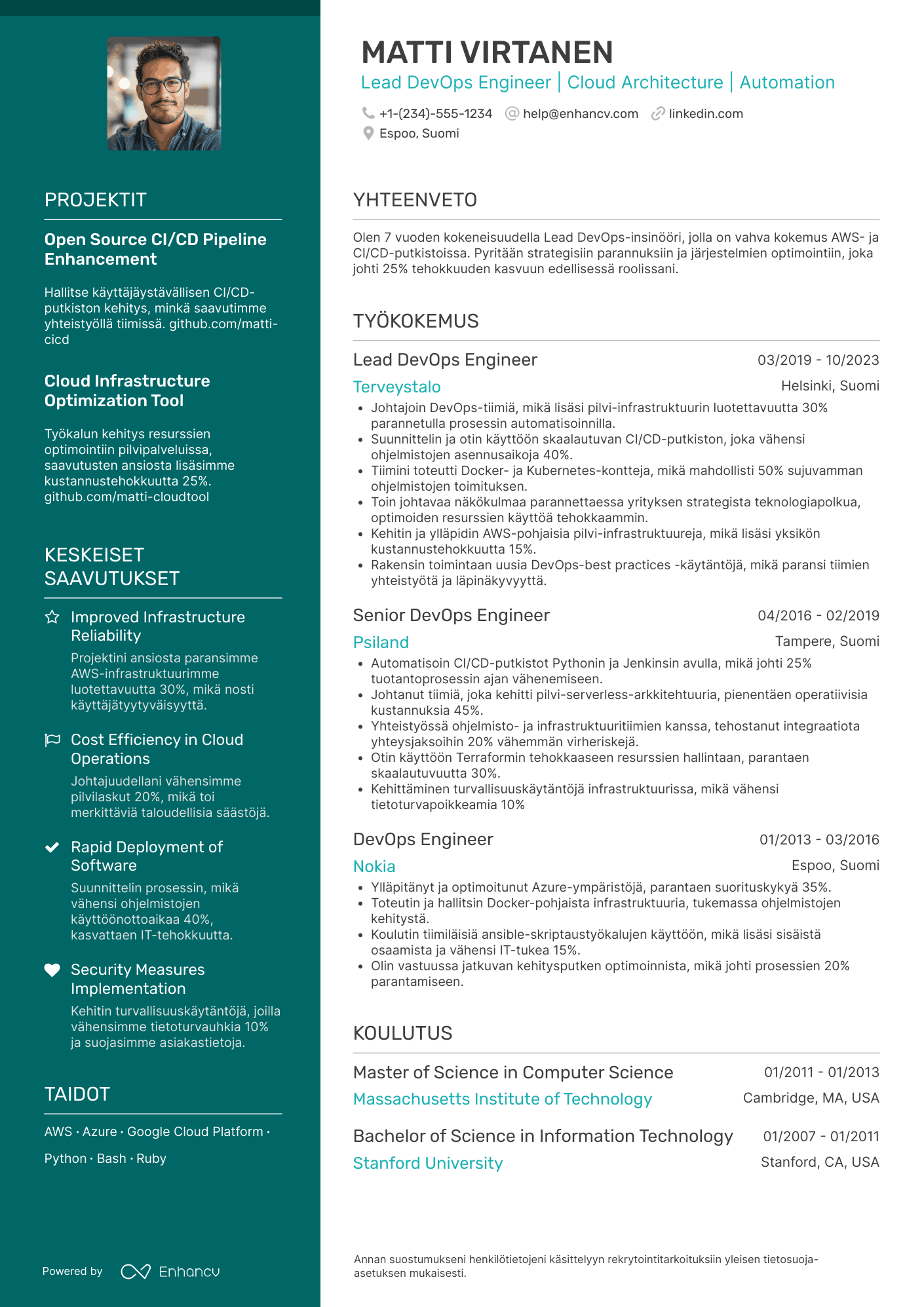 Ansioluettelo Lead DevOps insinööri