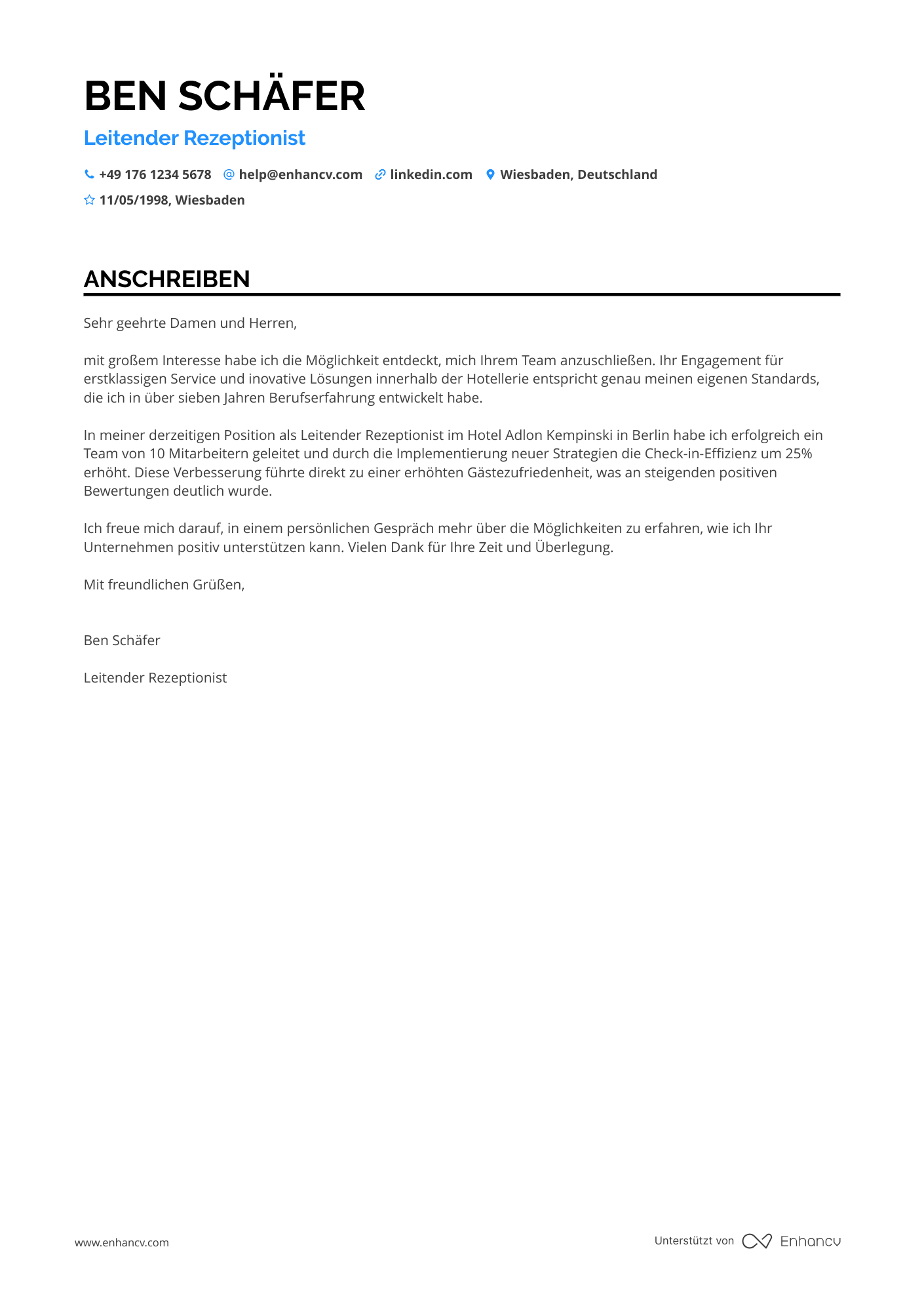 Leitende Rezeptionistin