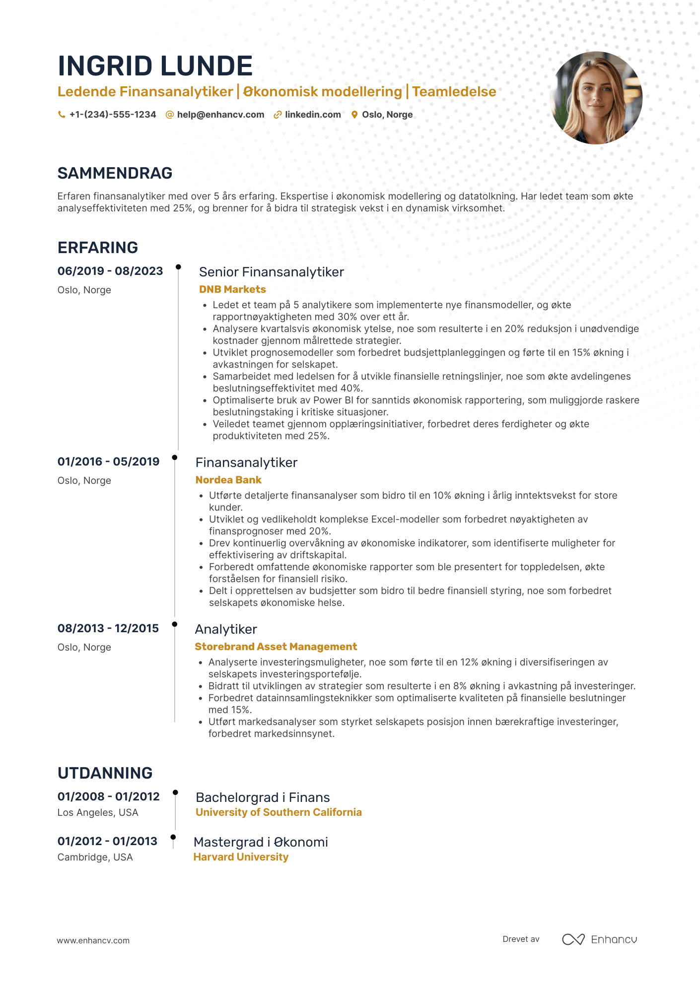 CV for Ledende finansanalytiker
