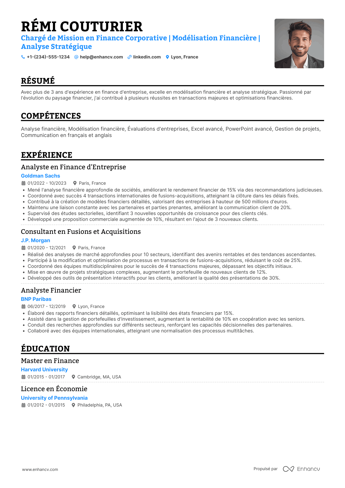 CV de corporate finance (ou finance d’entreprise)