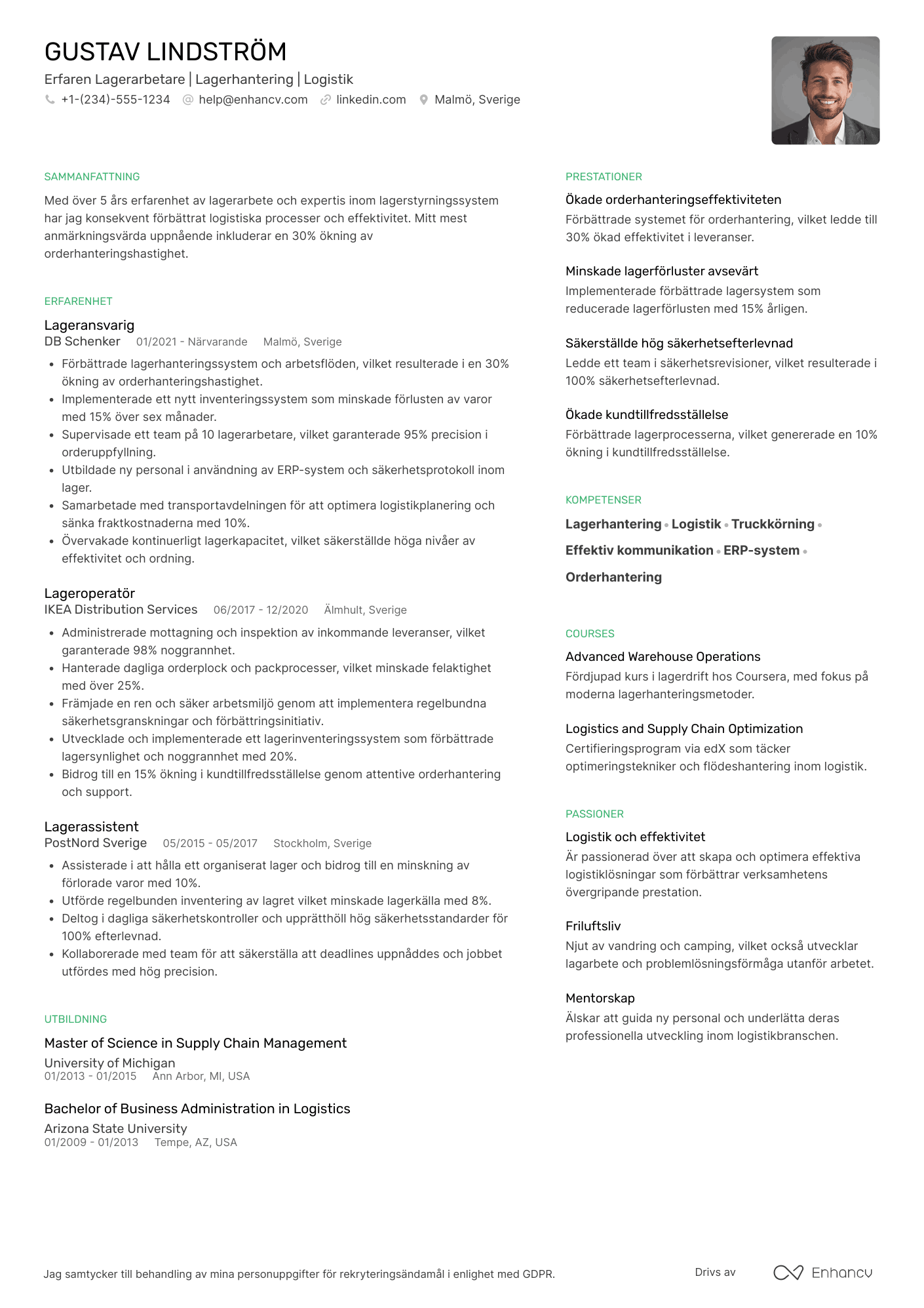 CV för Erfaren lagerarbetare