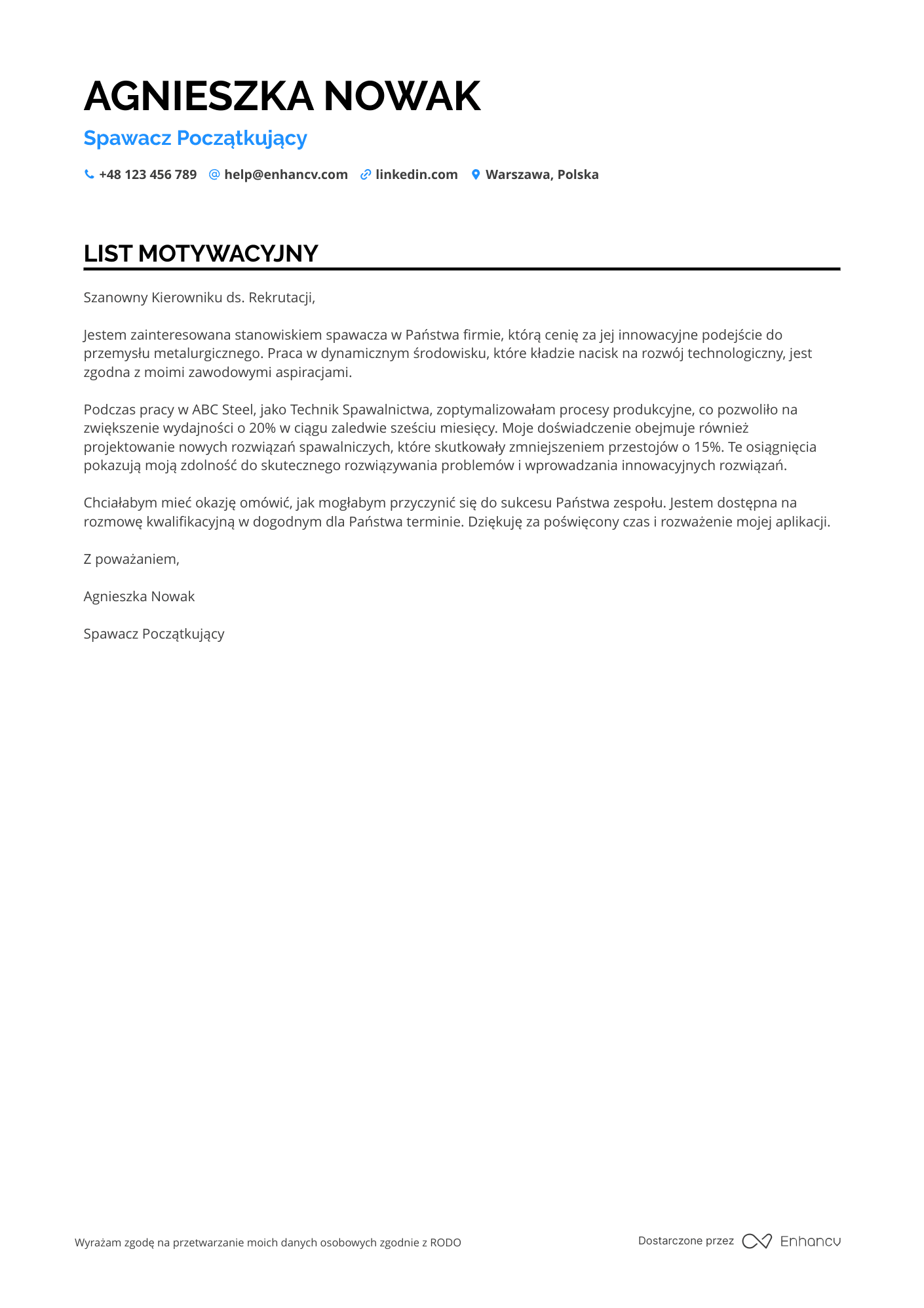 List motywacyjny dla Spawacz początkujący