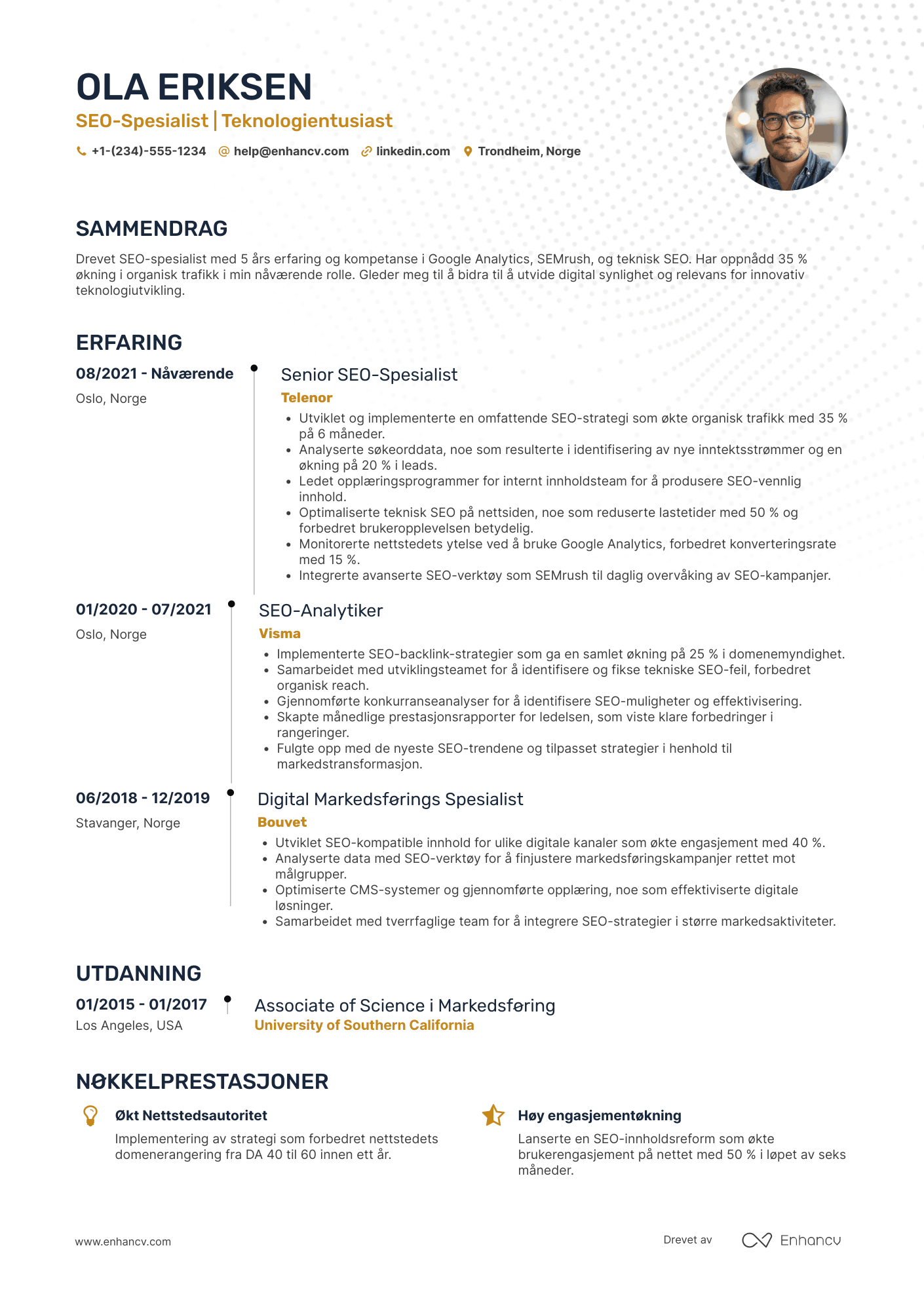 CV for SEO Spesialist i Teknologisektoren