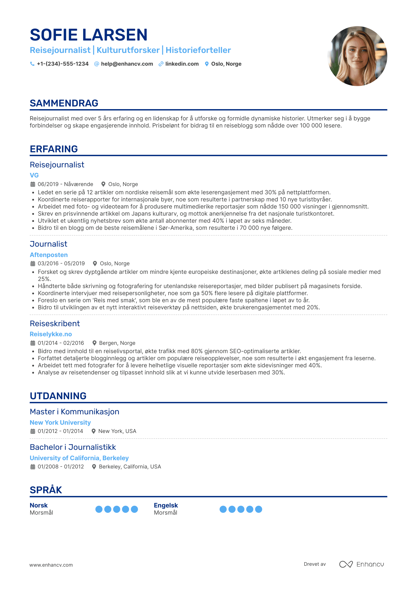 CV for Reisejournalist