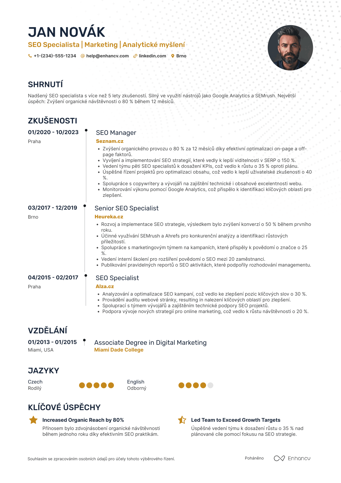 Životopis pro SEO specialista marketingu