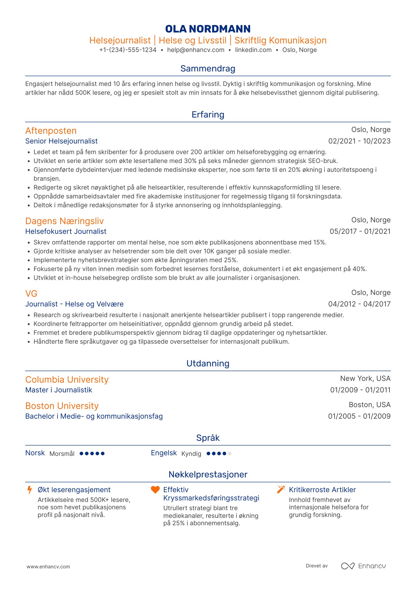 CV for Helsejournalist