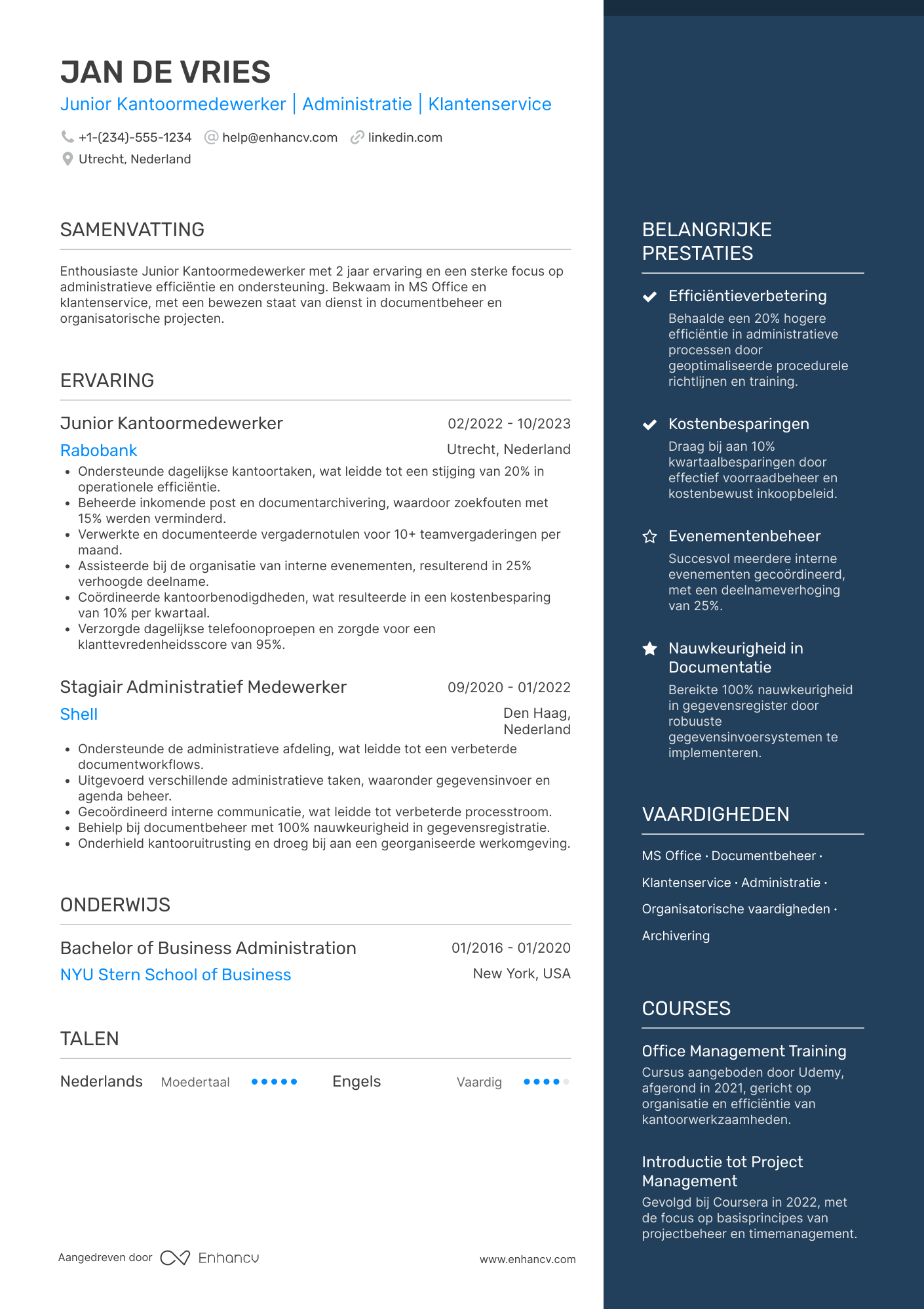 CV voor Junior Kantoormedewerker