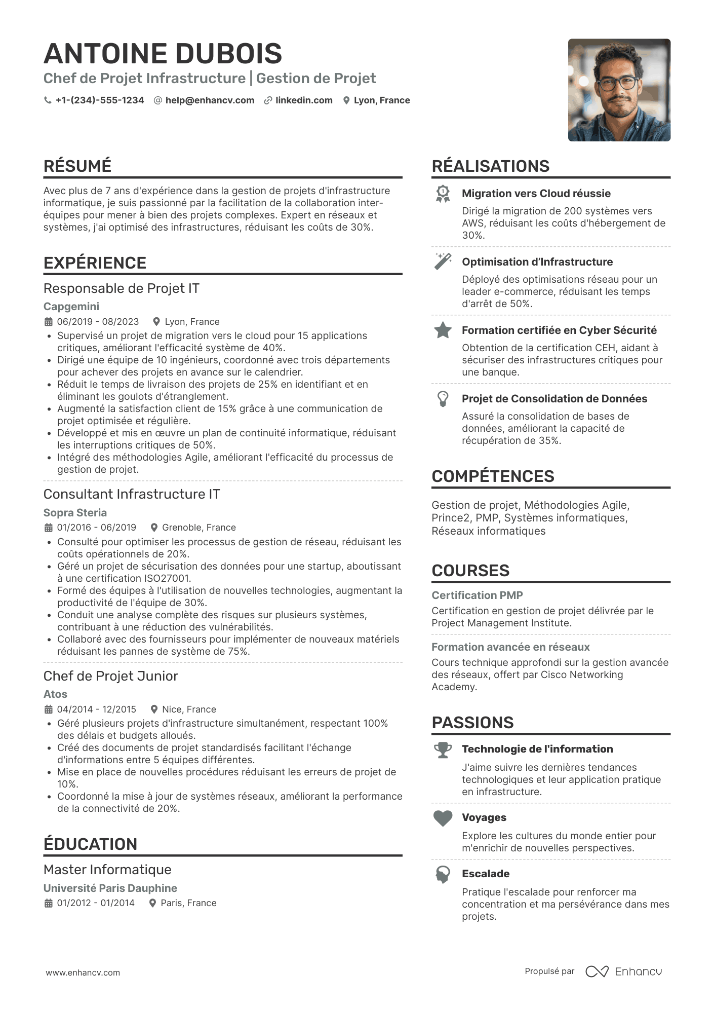 CV de chef·fe de projet infrastructure informatique