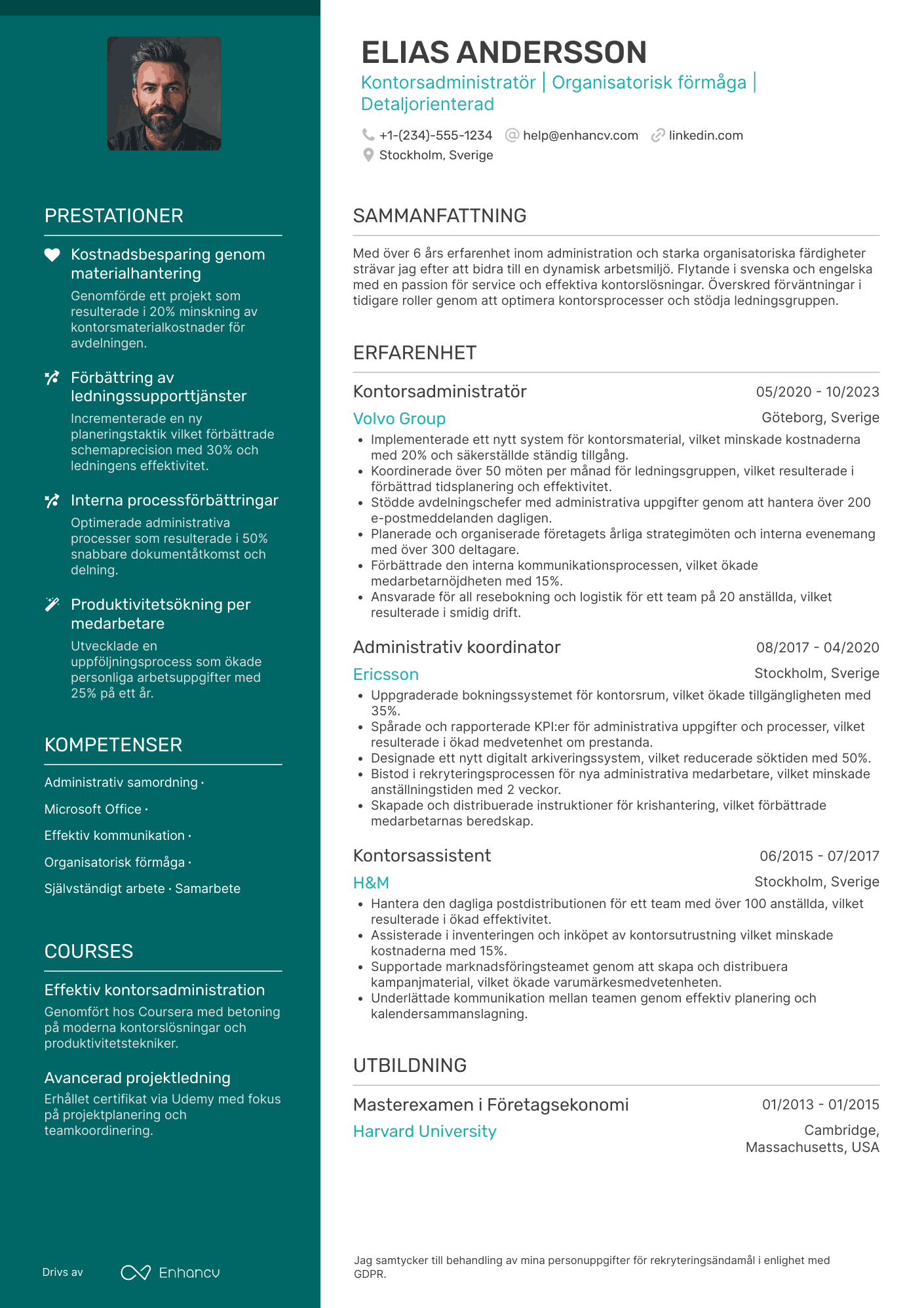 CV för Kontorsadministratör