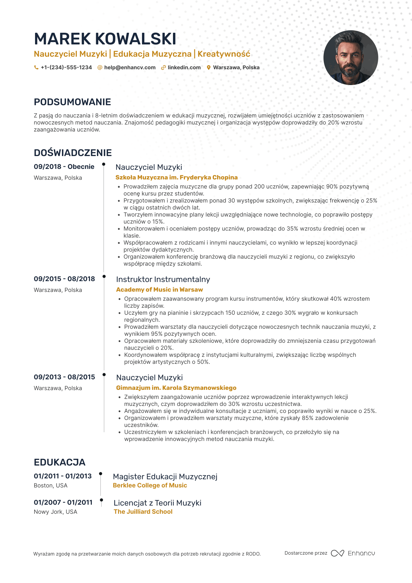CV dla Nauczyciel Muzyki