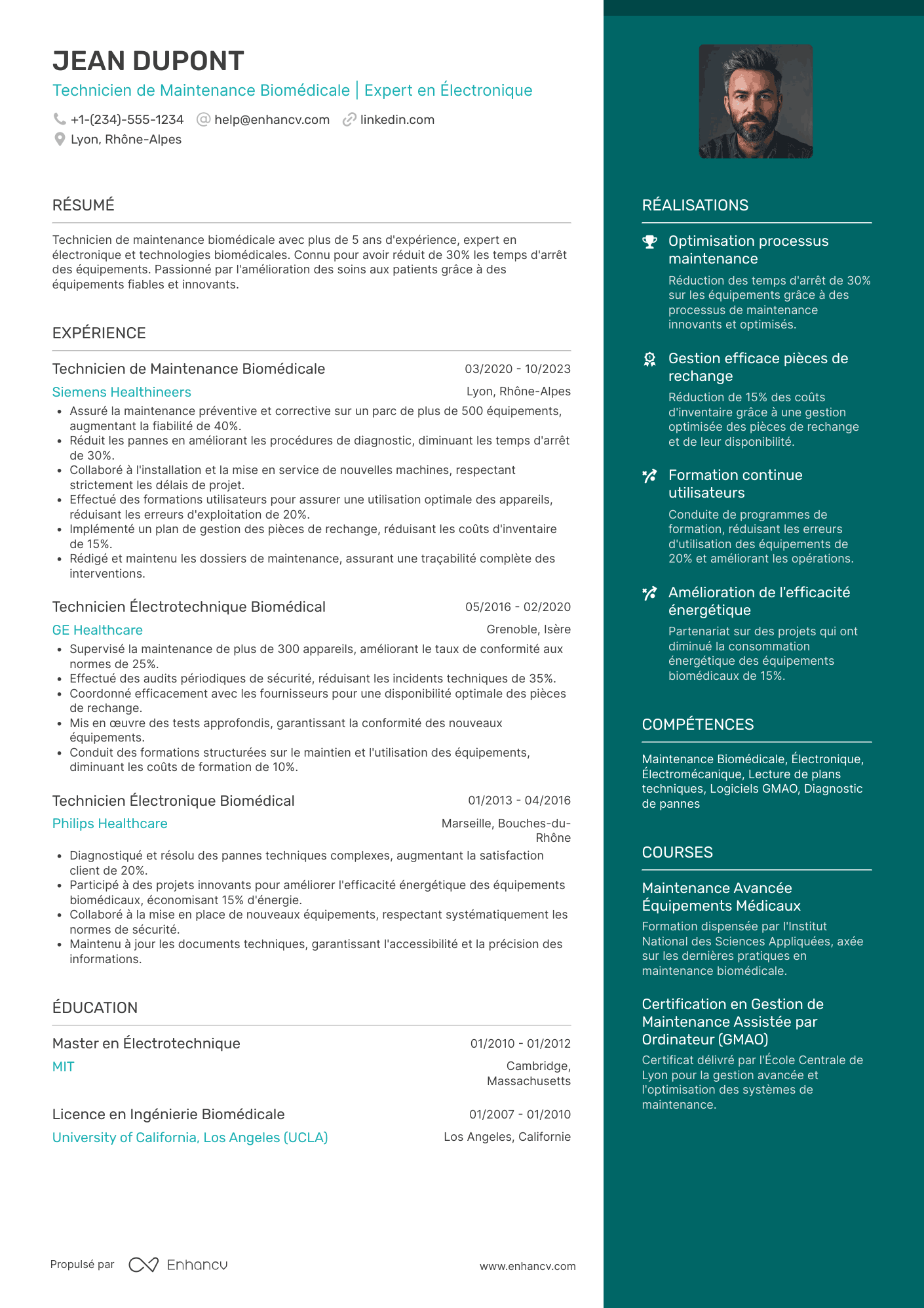 CV de technicien de maintenance biomédicale