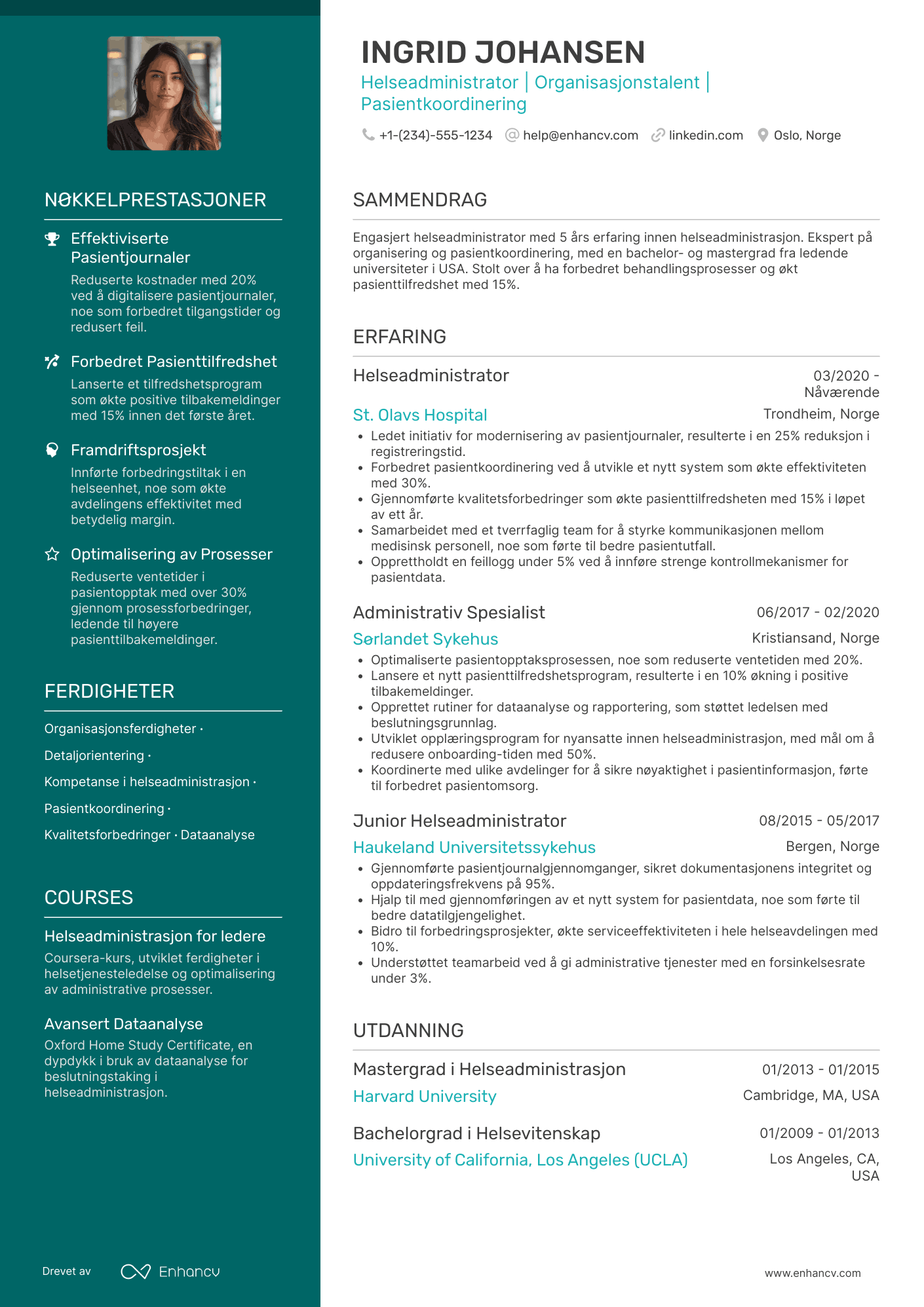 CV for Nyutdannede Helseadministrator