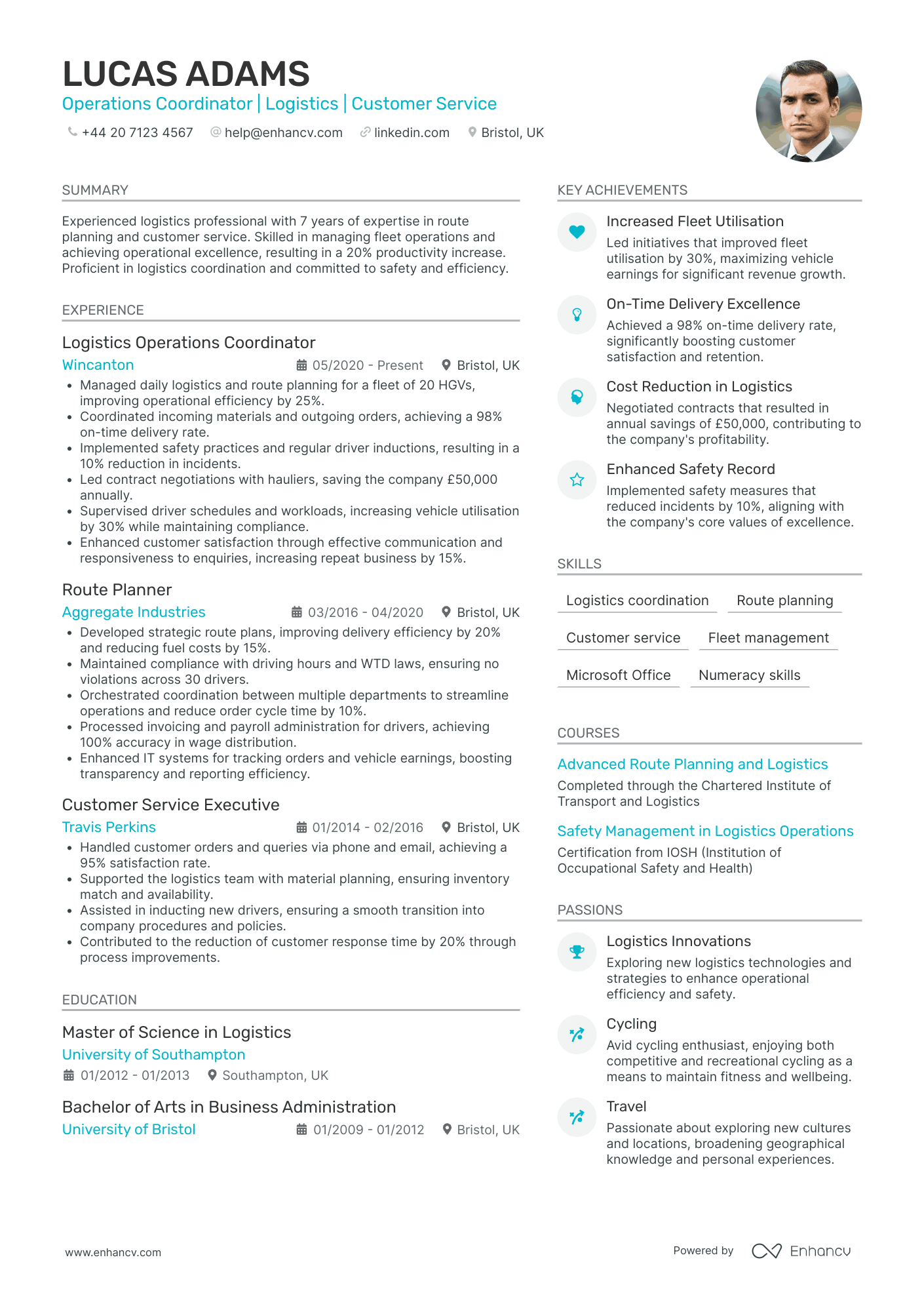 Logistics Coordinator in Construction Industry CV Examples