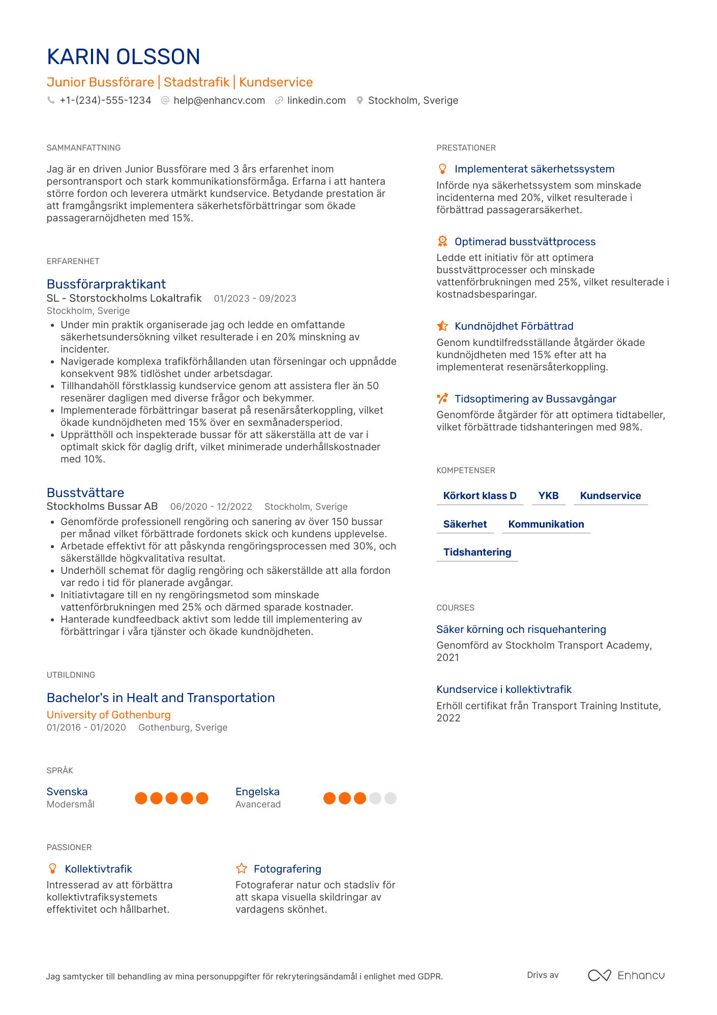 CV för Junior Bussförare