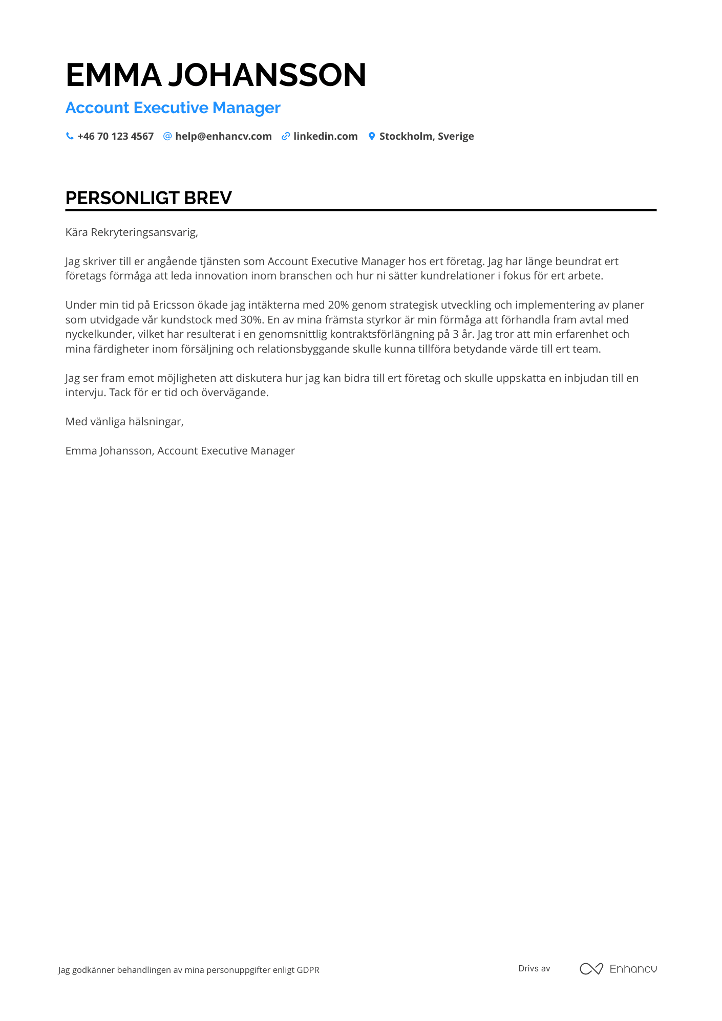 Personligt brev för Account Executive Manager
