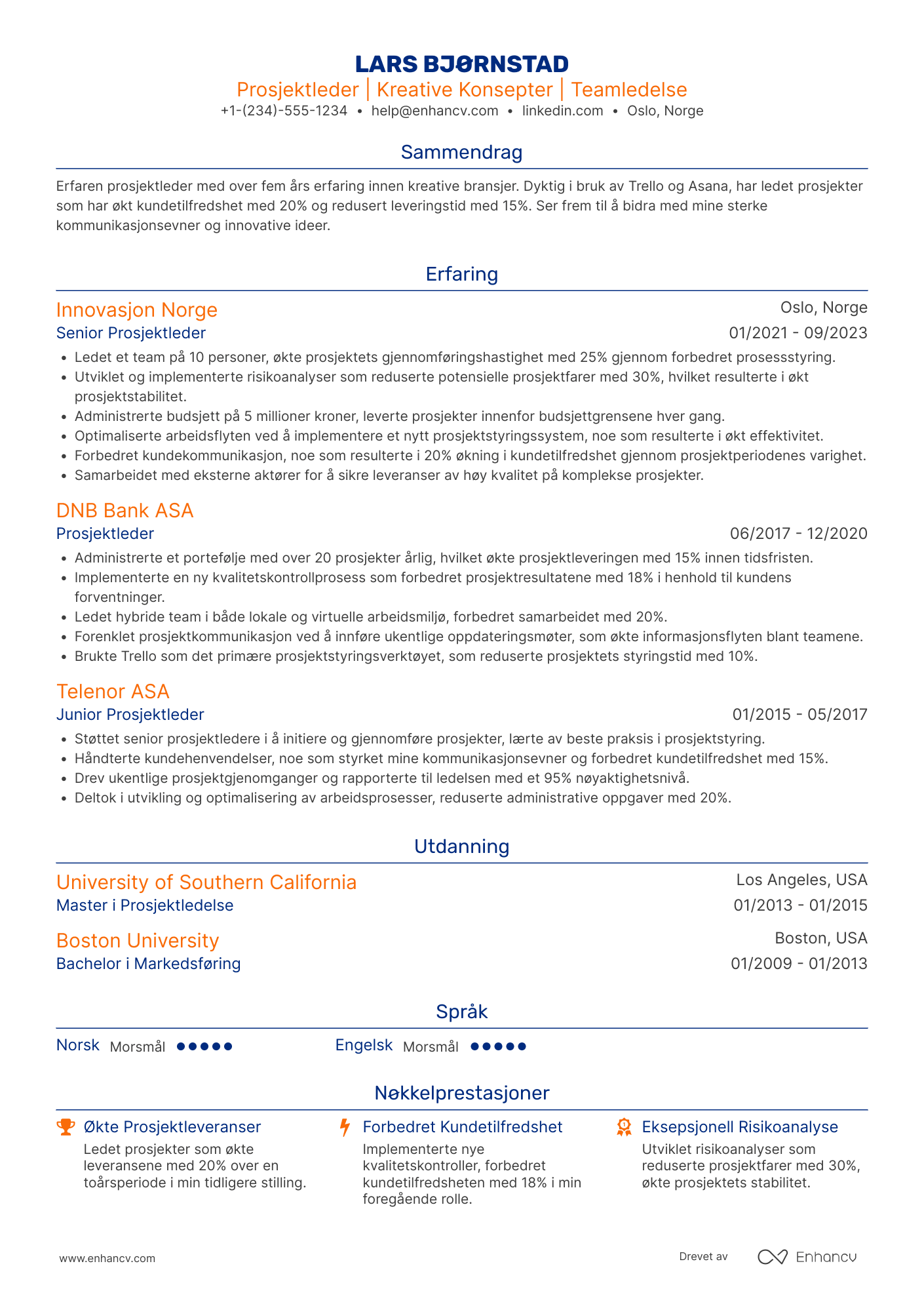 CV for Prosjektleder kreativ