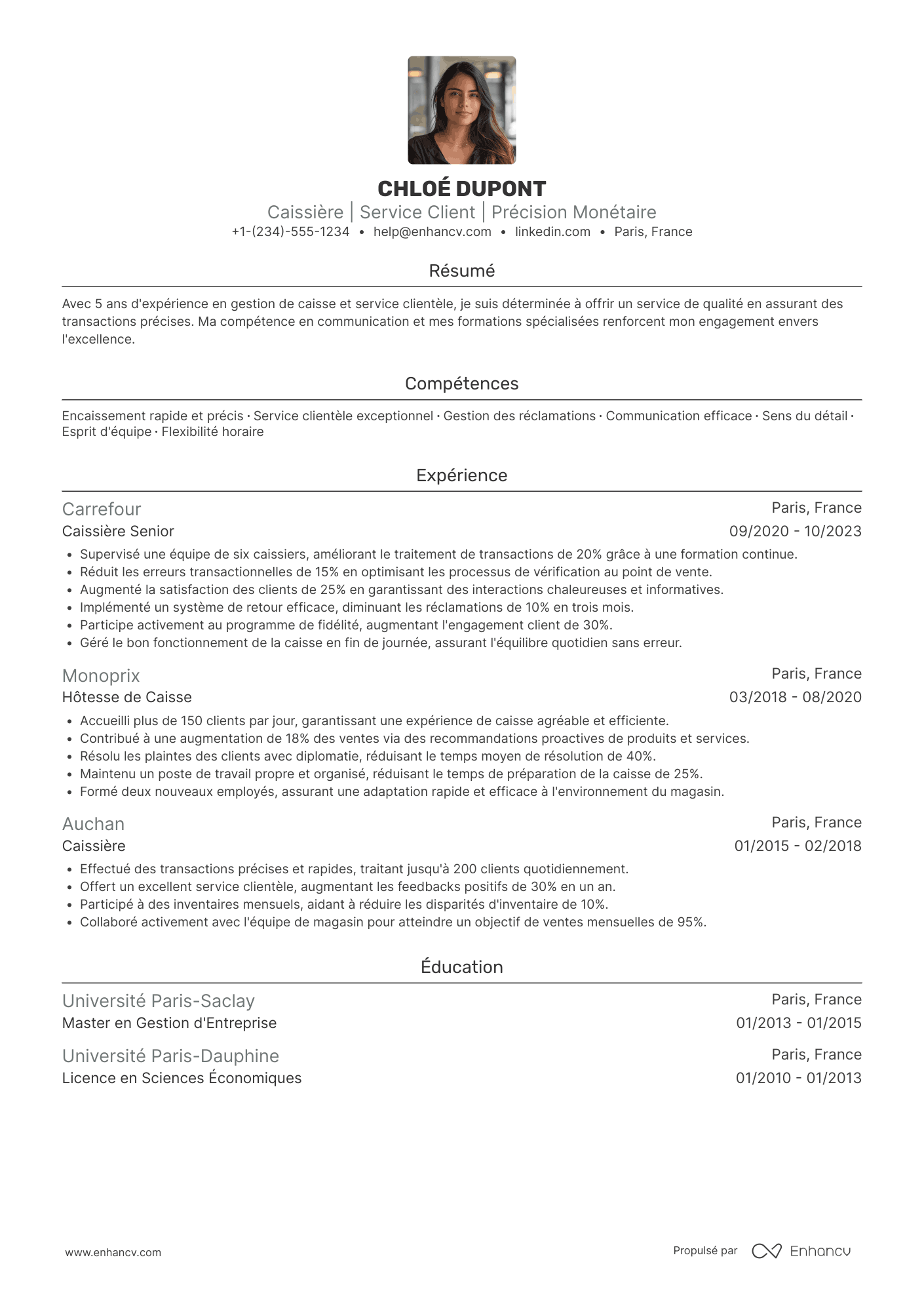 CV de caissière/hôtesse de caisse