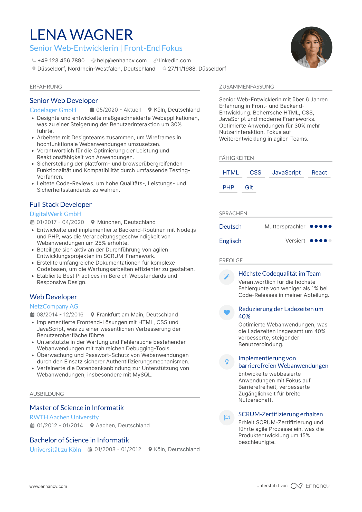 Lebenslauf als Web Programmierer