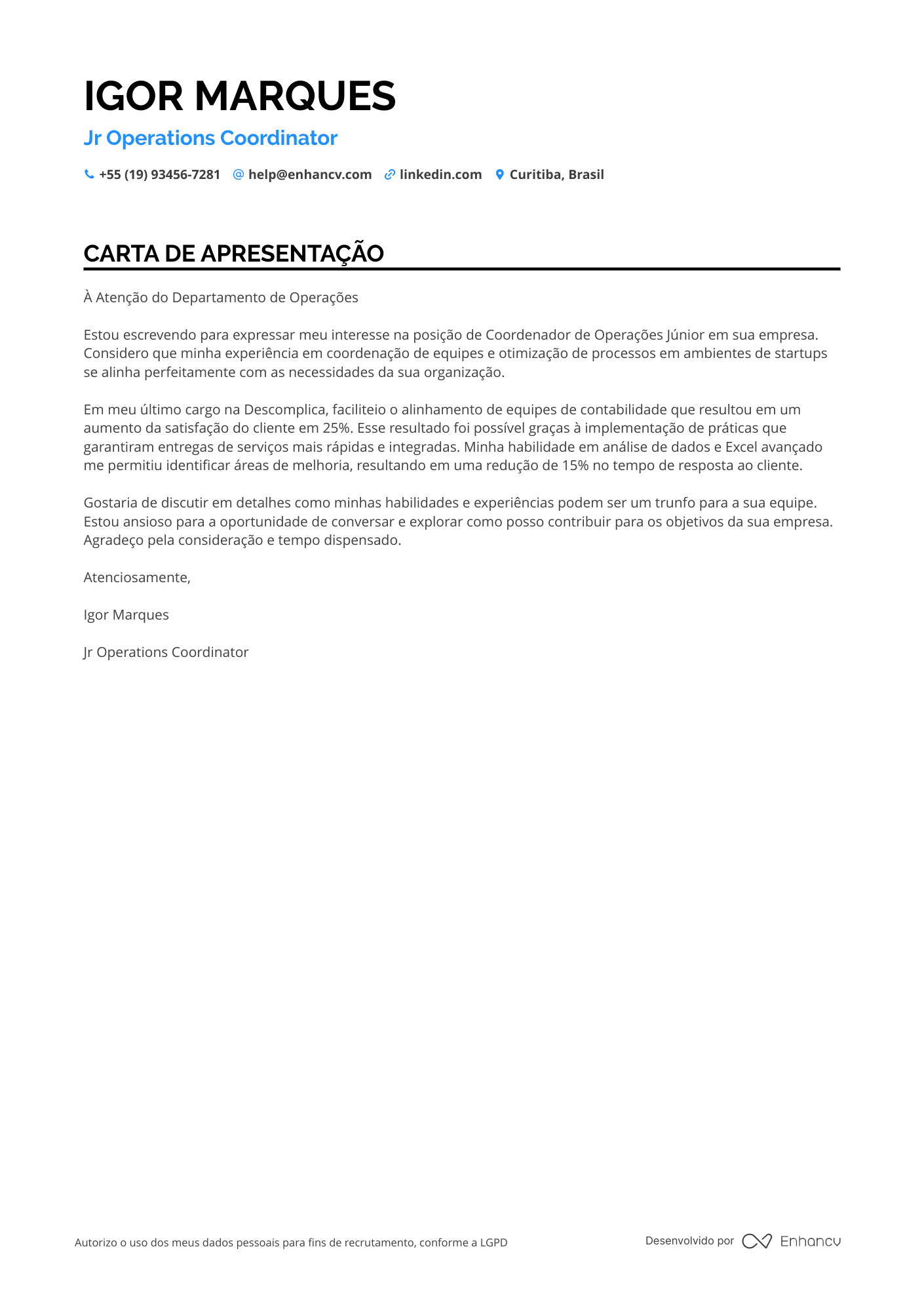 Coordenador Financeiro Júnior