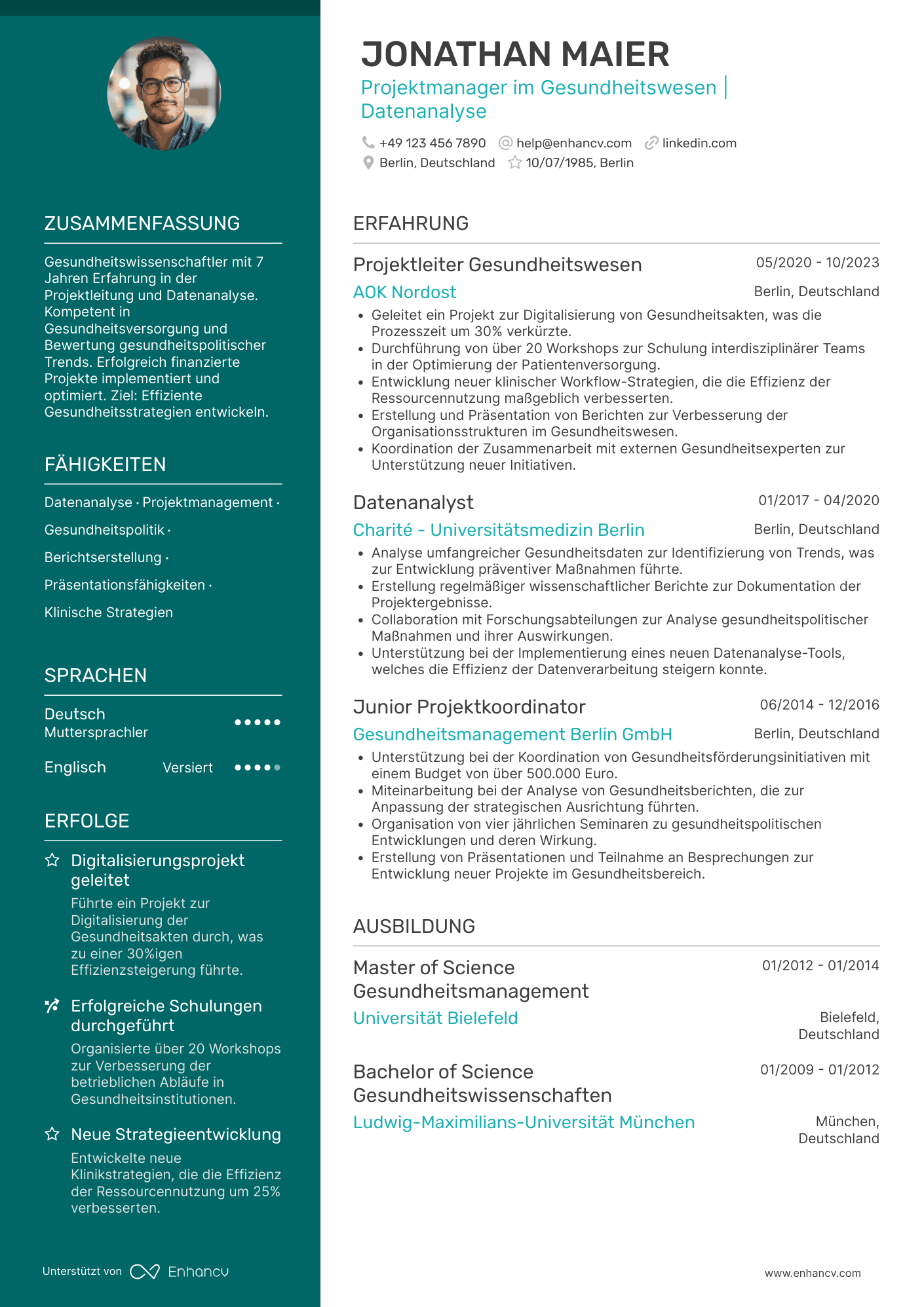 Lebenslauf in Akademiker in der Gesundheitsbranche