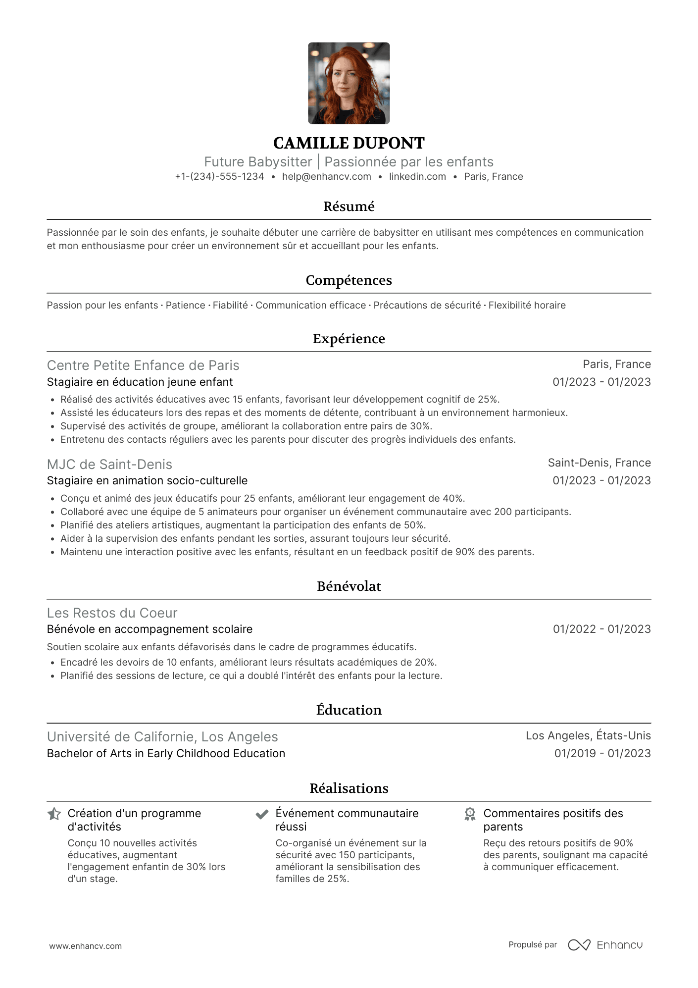 CV pour du babysitting sans expérience